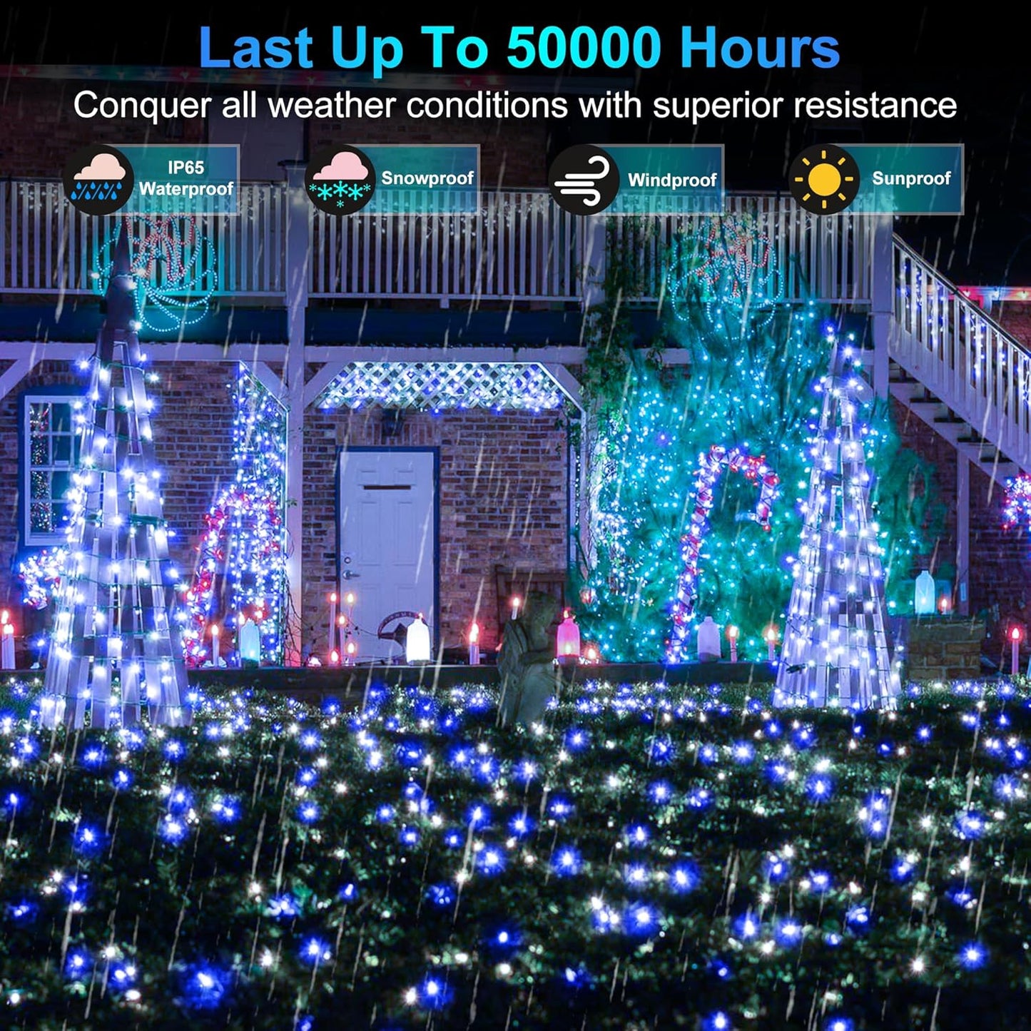 1500 LED Christmas Lights Outdoor Use, 492ft 8 Lighting Modes Fairy Lights for Outside, Christmas Tree Lights Outdoor IP44 Waterproof for Xmas Patio Fence Deck Balcony Garden Decor Blue & Cool White