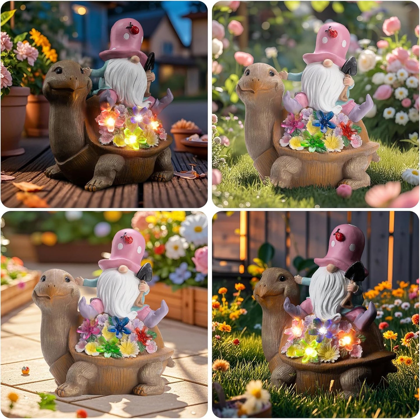 Solar Garden Outdoor Statue Turtle Gnome with Succulent and LED Light - Patio,Lawn,Garden,Tortoise Statue for Patio,Unique Housewarming Gifts