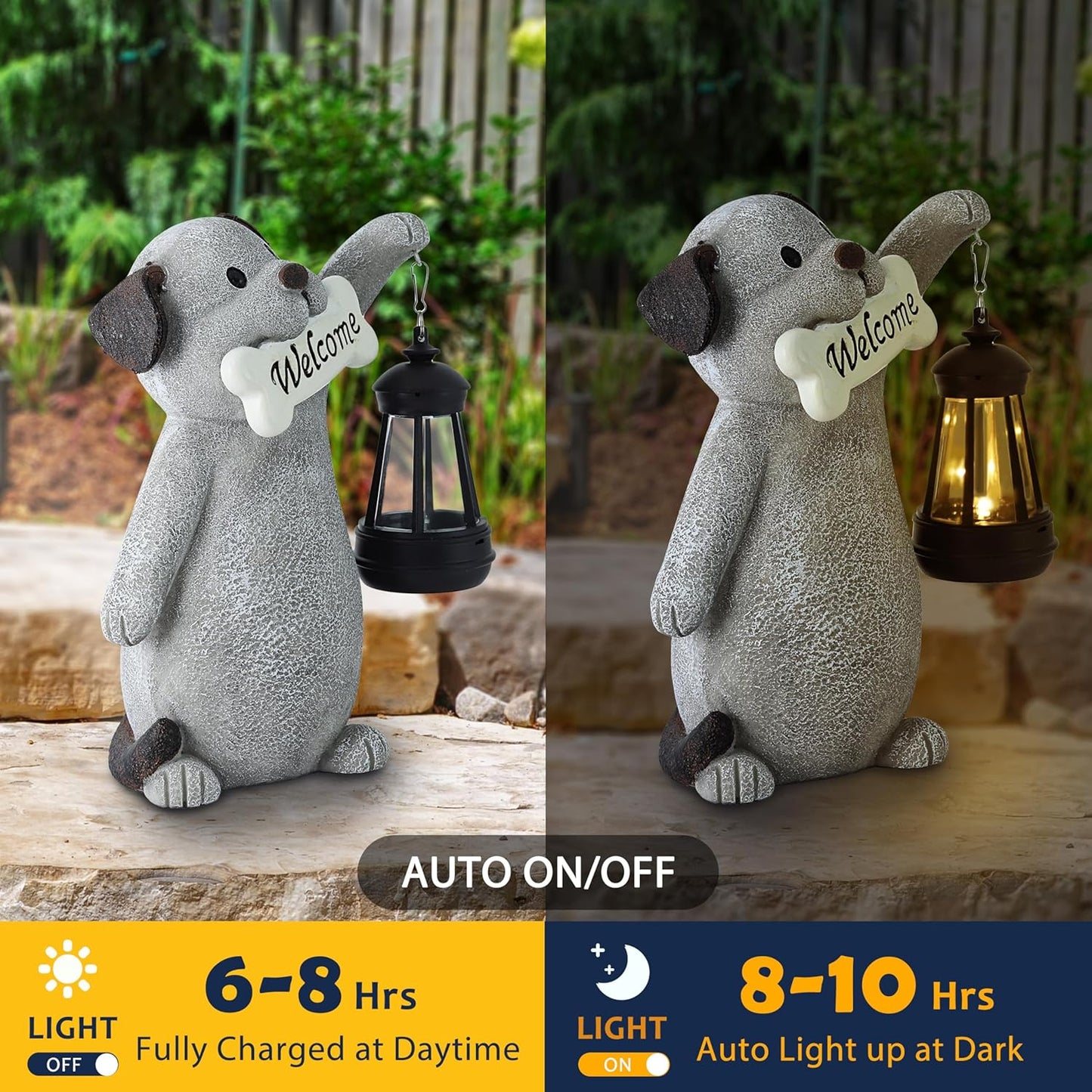 Solar Dog Garden Statue with Lantern Light – 9.2in Outdoor Dog Figurine for Yard Patio Garden Decor, Cute Memorial Gift for Women Mom