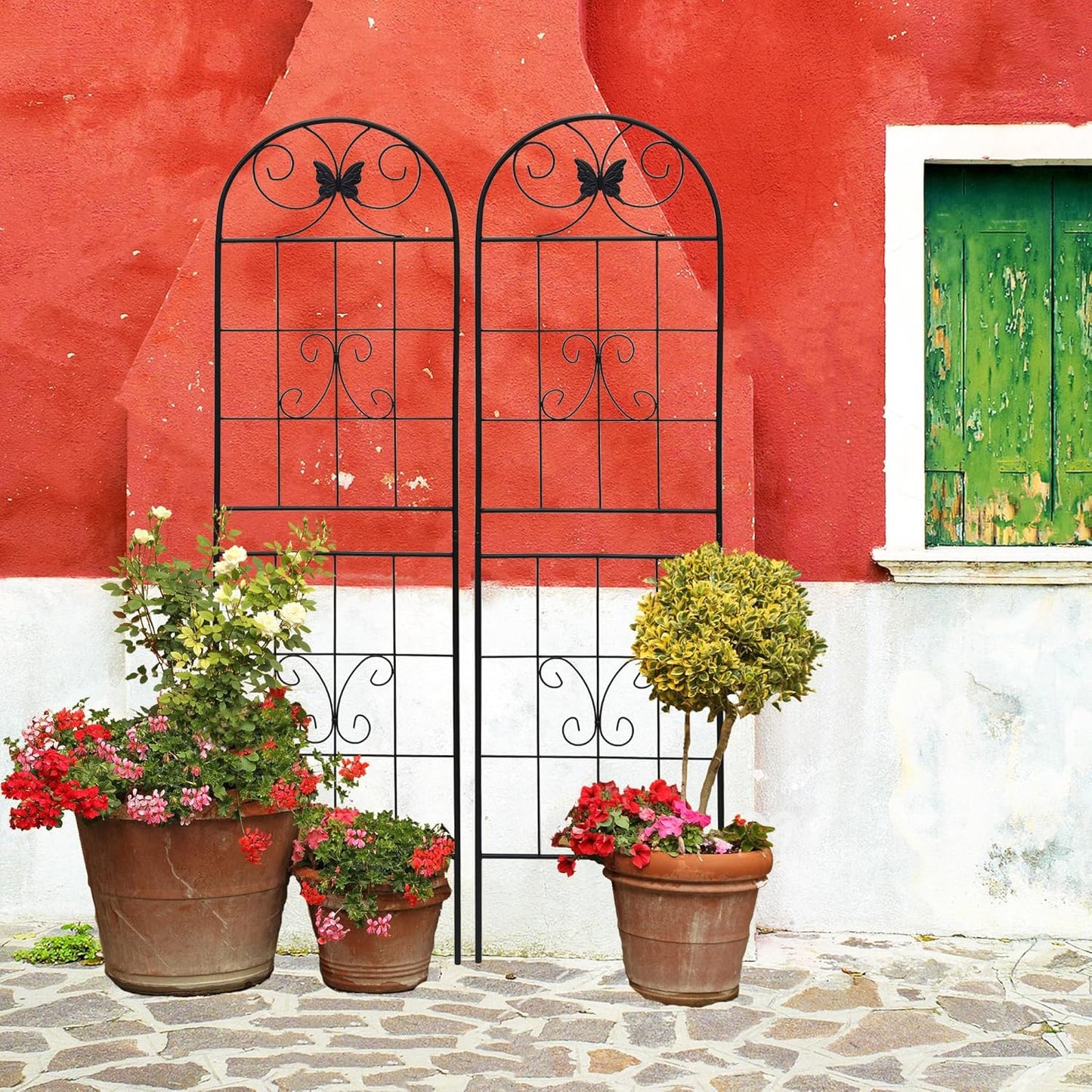 2 Pack Garden Trellises with Black Metal Coating, Trellis for Climbing Plants Outdoor, Roses, Vegetables, Vines, Cucumbers-19.7×71 inches.