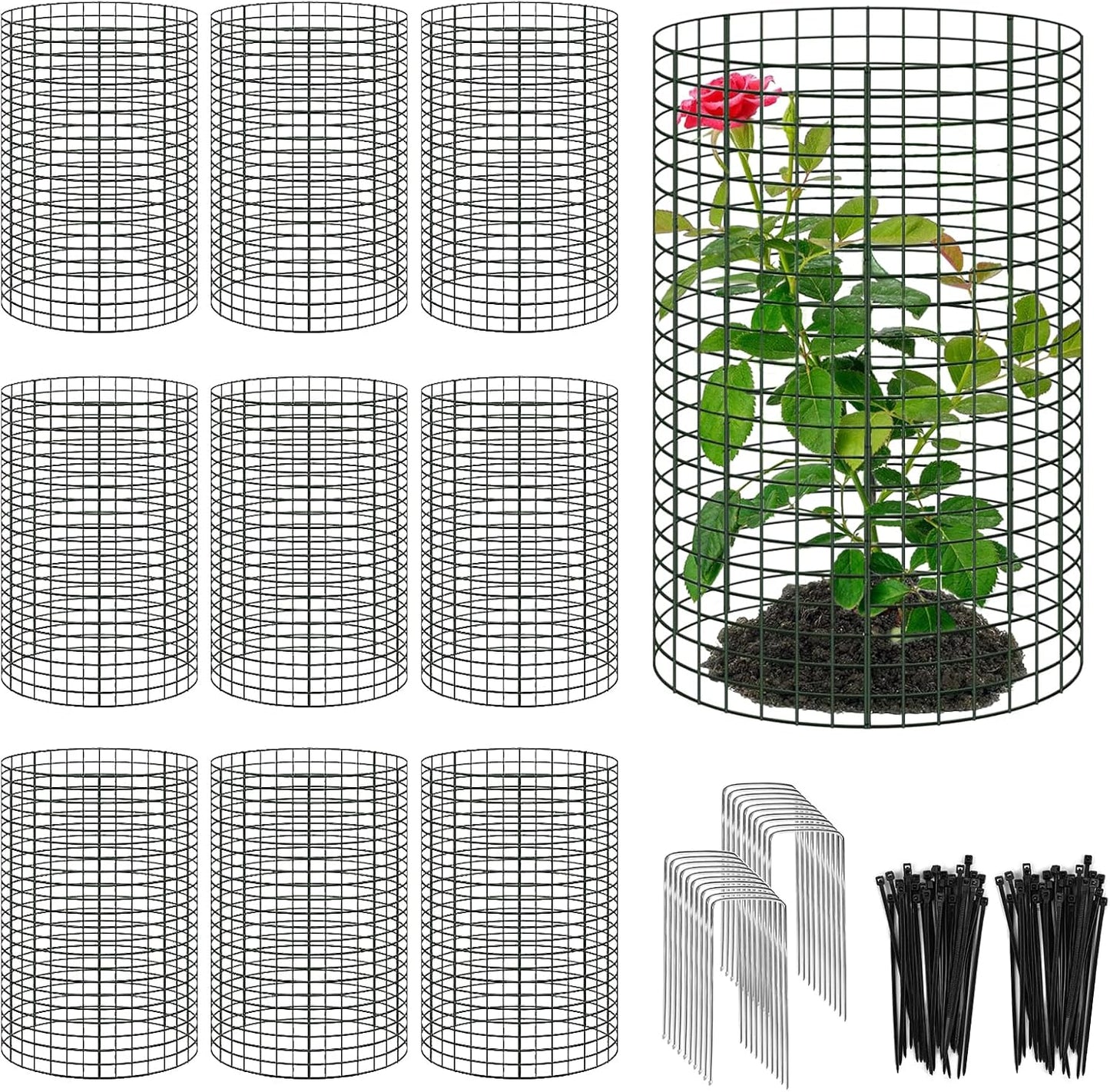 30 Pcs 24'' x 12'' Large Wire Plant Protector from Animals, 10 Pack Metal Plant Cage Chicken Wire Cloche with Ground Stakes and Nylon Tie to Keep Animals Out, Garden Protection Bunny Barricade