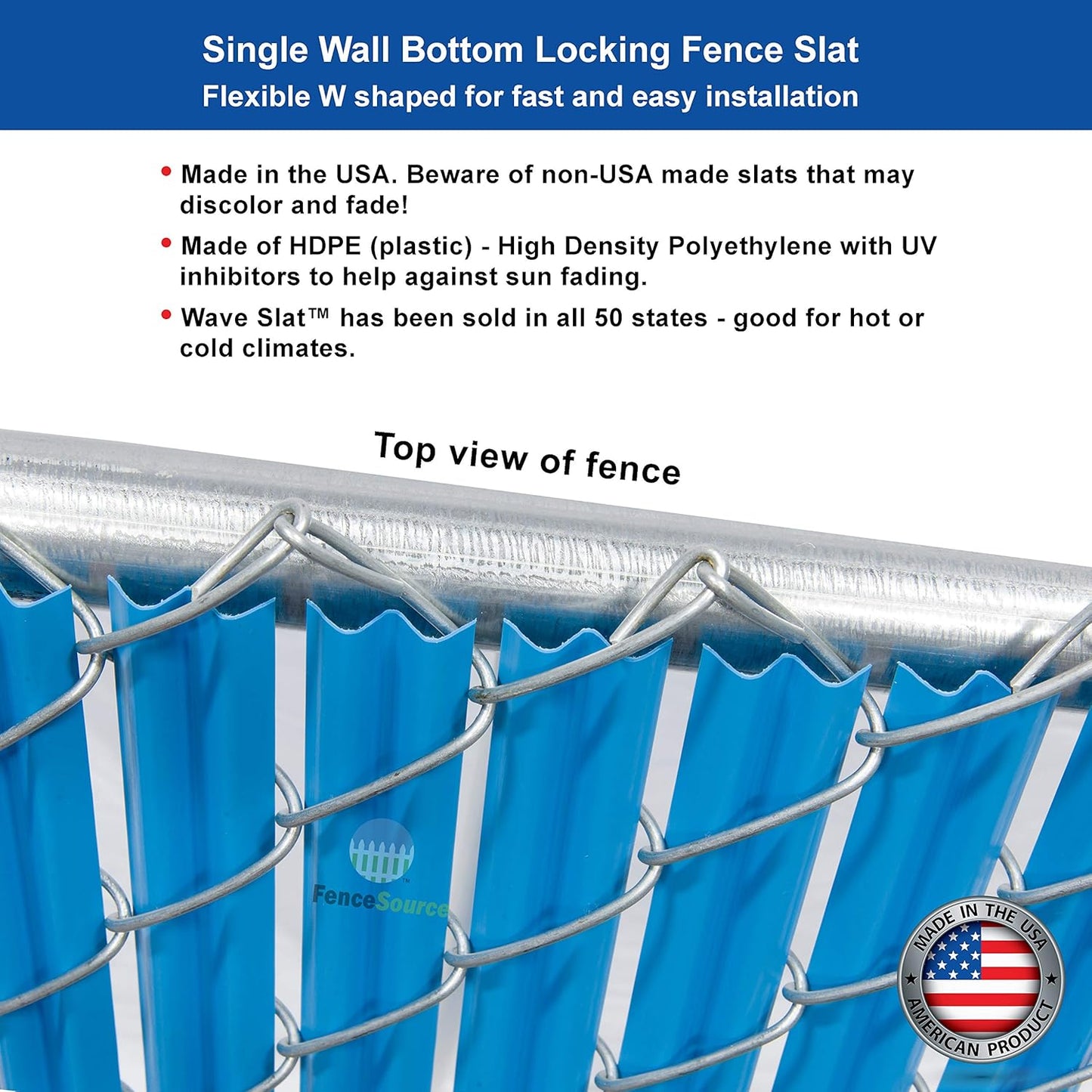 Wave Slat (9 Colors) Single Wall Bottom Locking Privacy Slat for 4', 5', 6', 7' and 8' Chain Link Fence (4 ft, Sky Blue)