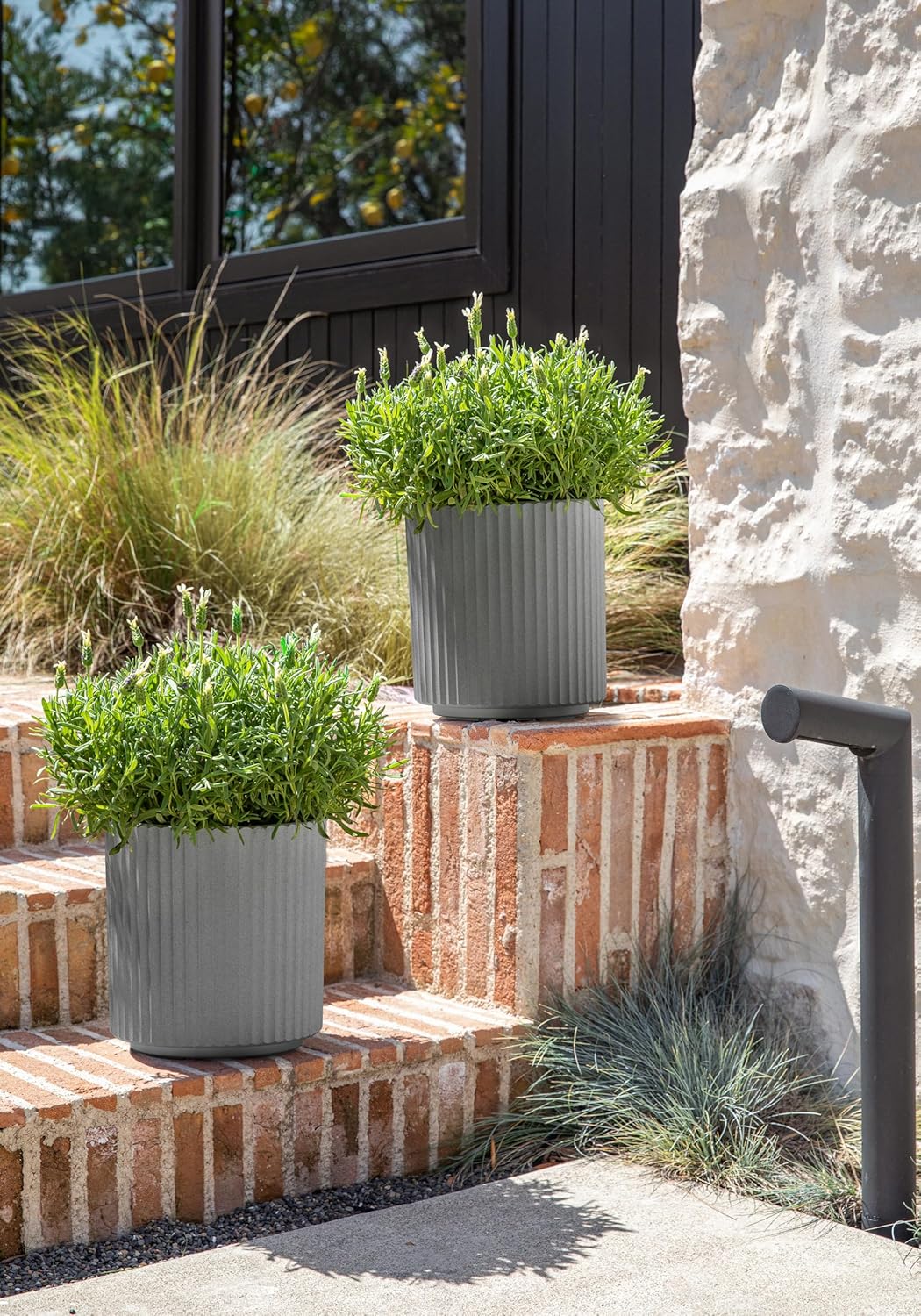 Veradek Demi Series Round Planter for Porch, Patio, Backyard | Durable Plastic-Stone Composite Material | Modern Décor for Tall Plants, Flowers