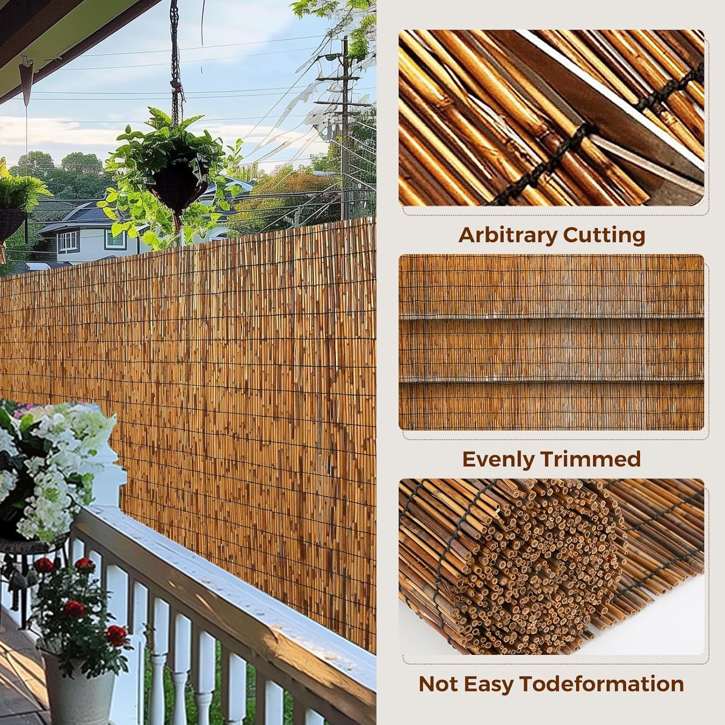 Natural Reed Fencing, Eco-Friendly Reed Fence, 4 feet High x 16.44 feet Long, Reed Screen for Backyard Patio Garden and More,Brown