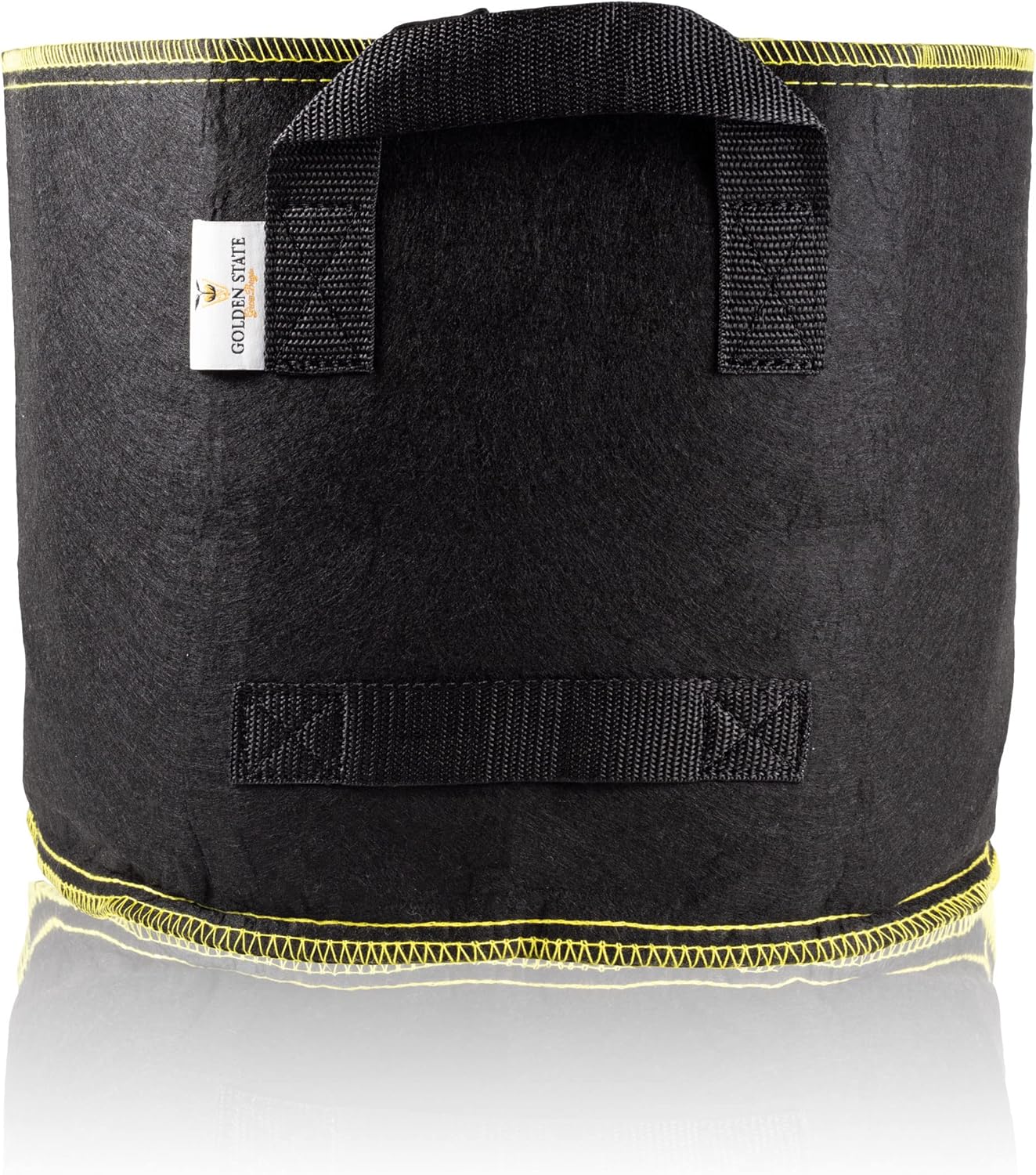 Grow Bags: 5-Pack (Size: 3 Gallon): 300gsm Black Felt Fabric w/Yellow Stitch, Biodegradable and eco-Friendly Material. (Handles + Dumping Handles-pat.Pend).