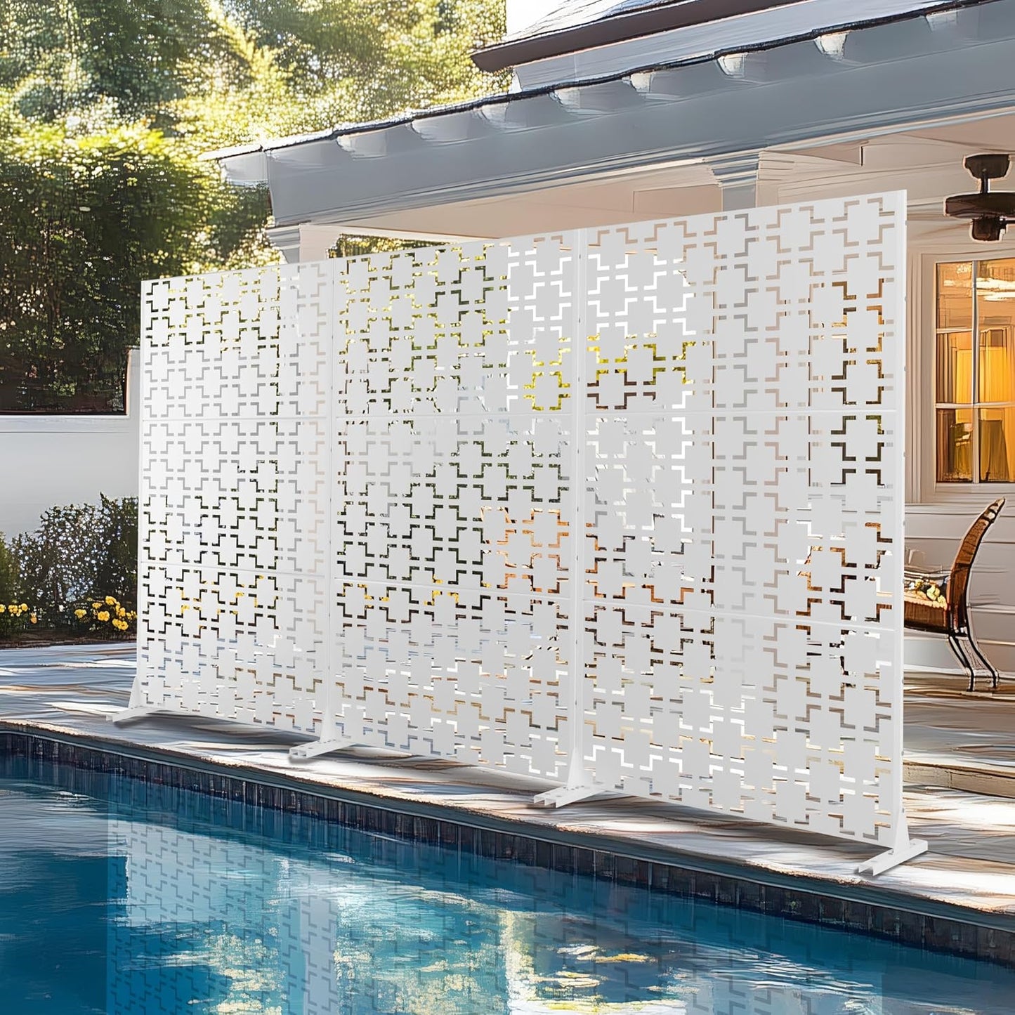 72" H×47" W Metal Privacy Screen Outdoor Privacy Screen Freestanding, Outdoor Privacy Screens and Panels for Patio Lawn Deck(Consists of 3 Panels)