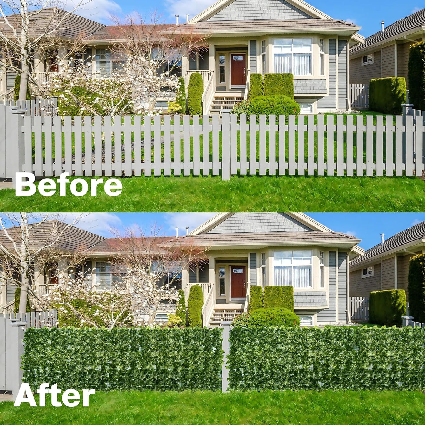 Artificial Ivy Privacy Fence Screen, 353x39 Inch Artificial Faux Ivy Hedge, Expandable Faux Privacy Fence with 80 pcs Zip Ties Decoration for Outdoor Garden, Color Printing Watermelon Leaves