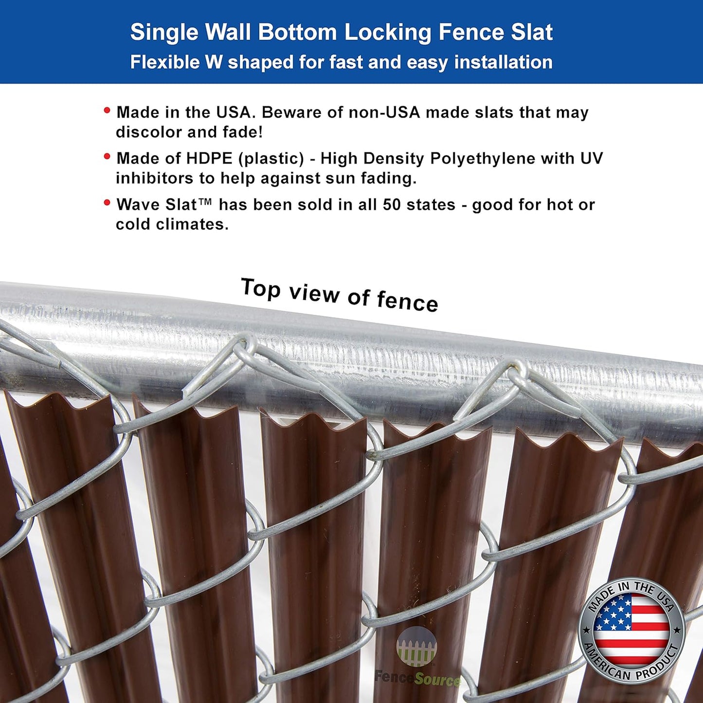 Wave Slat (9 Colors) Single Wall Bottom Locking Privacy Slat for 4', 5', 6', 7' and 8' Chain Link Fence (7 ft, Brown)