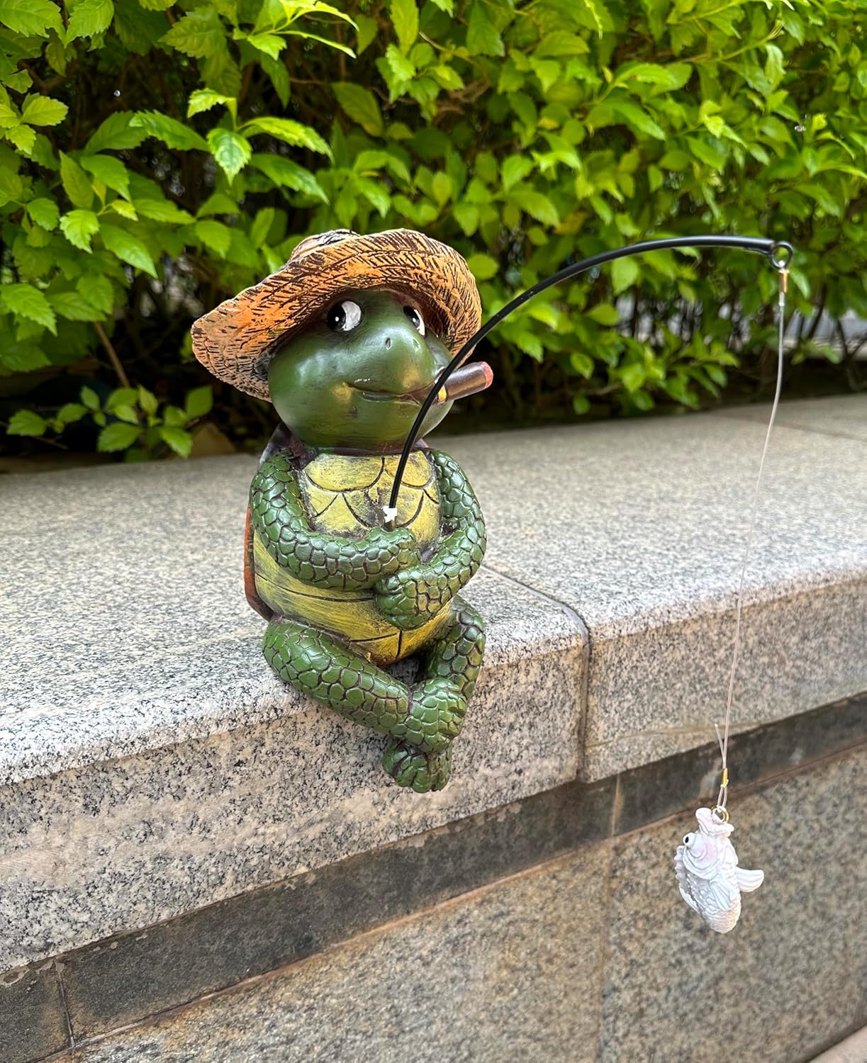 9.5" Turtle Fishing Statues- Whimsical Stone Look Lawn Yard Art, Funny Garden Pond Fisherman Sculpture, Resin Animal Decor, Ideal for Garden Enthusiasts & Turtle Fishing Lovers