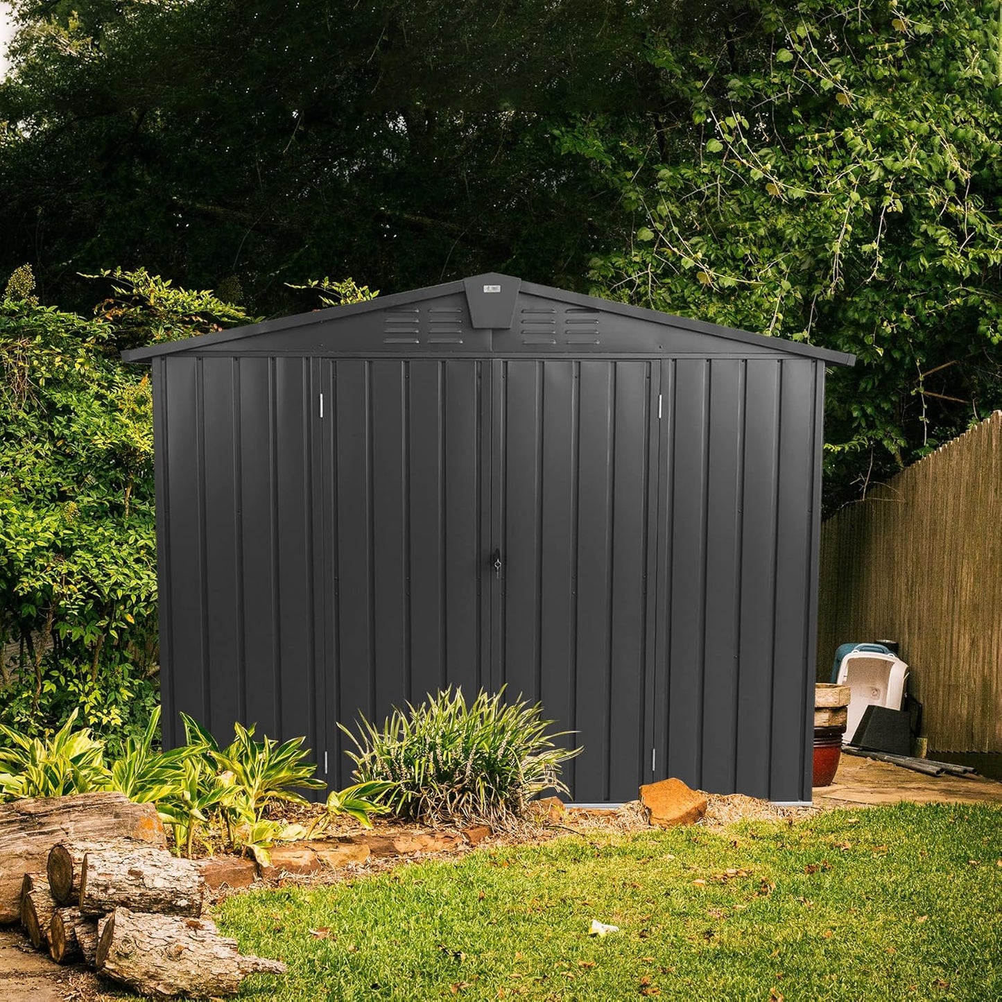 Domi Outdoor Storage Shed 8.2' x 6.2', Metal Steel Utility Tool Shed Storage House with Double Lockable Doors & Air Vent for Backyard Garden Patio Lawn