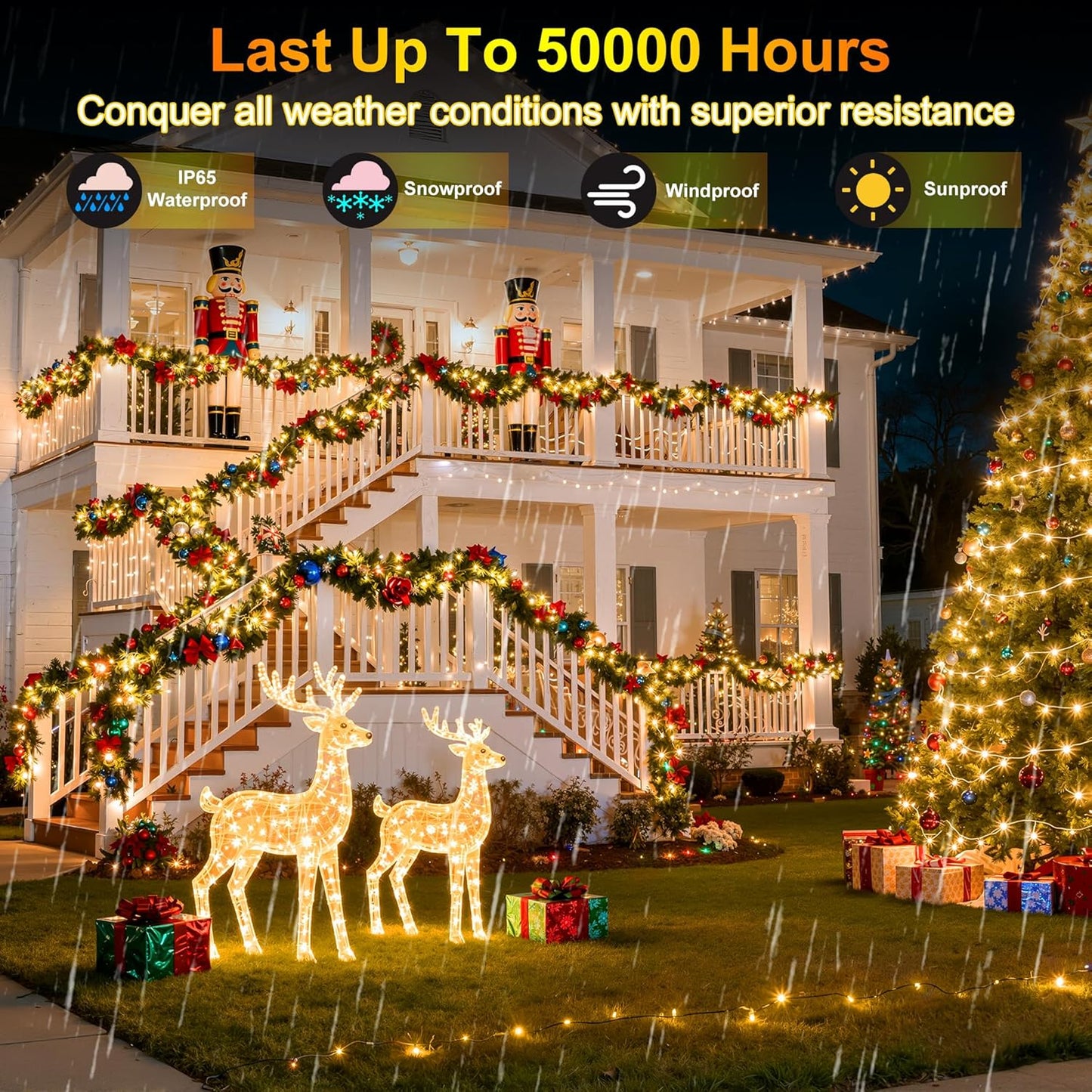 350LED Christmas Lights Indoor Outdoor, 90ft 12 Modes Warm White LED String Lights with Timer Dimmable, Waterproof Tree Lights for Xmas Patio Yard Fence Bedroom Wedding Garden Decor Warm White