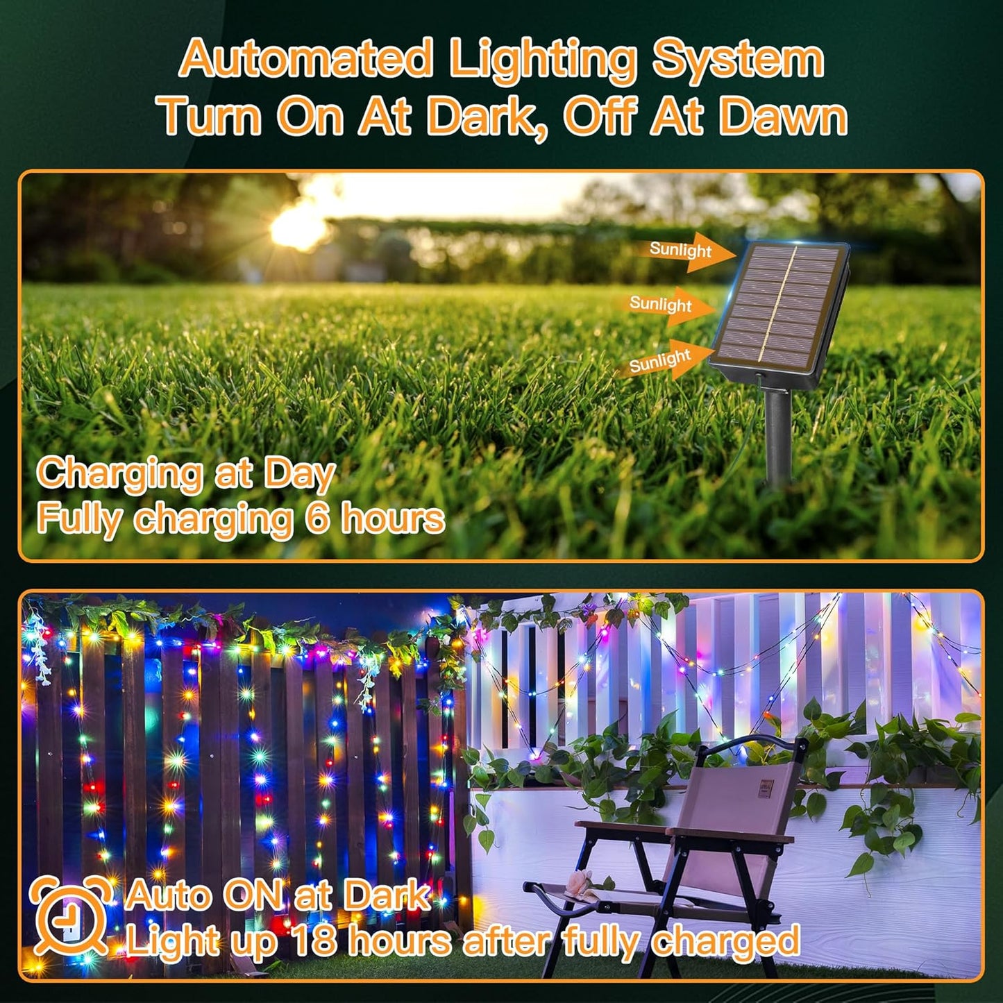 Solar String Lights 120LED 40FT, IP67 Waterproof String Lights for Outside with 8 Lighting Modes, Upgraded Solar Panel Fairy Lights for Garden Party Wedding Decorations (Multicolor)