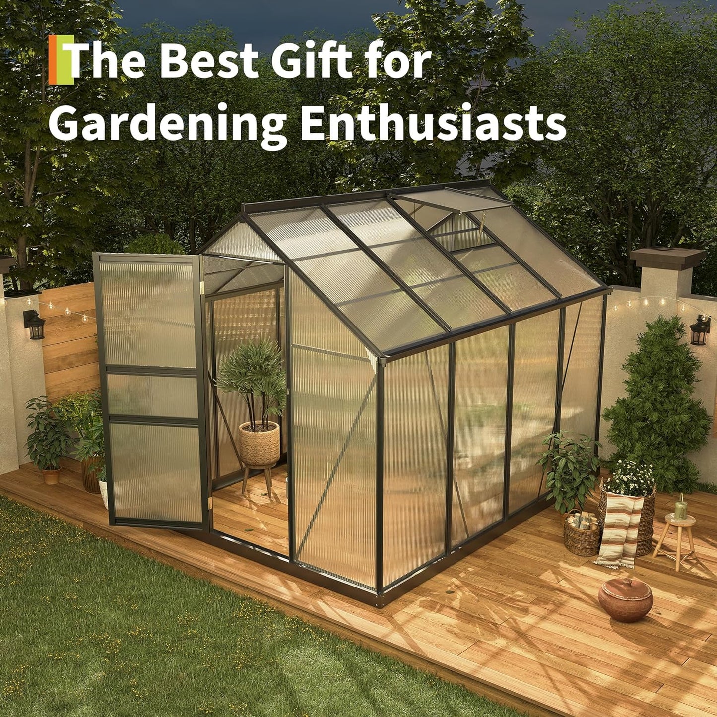 6×8FT Polycarbonate Greenhouse for Outdoors, Large Walk in Green House Kit and Winter Garden Planting, Enhanced Aluminum Green Houses for Outside to Protect Vegetables or Plants