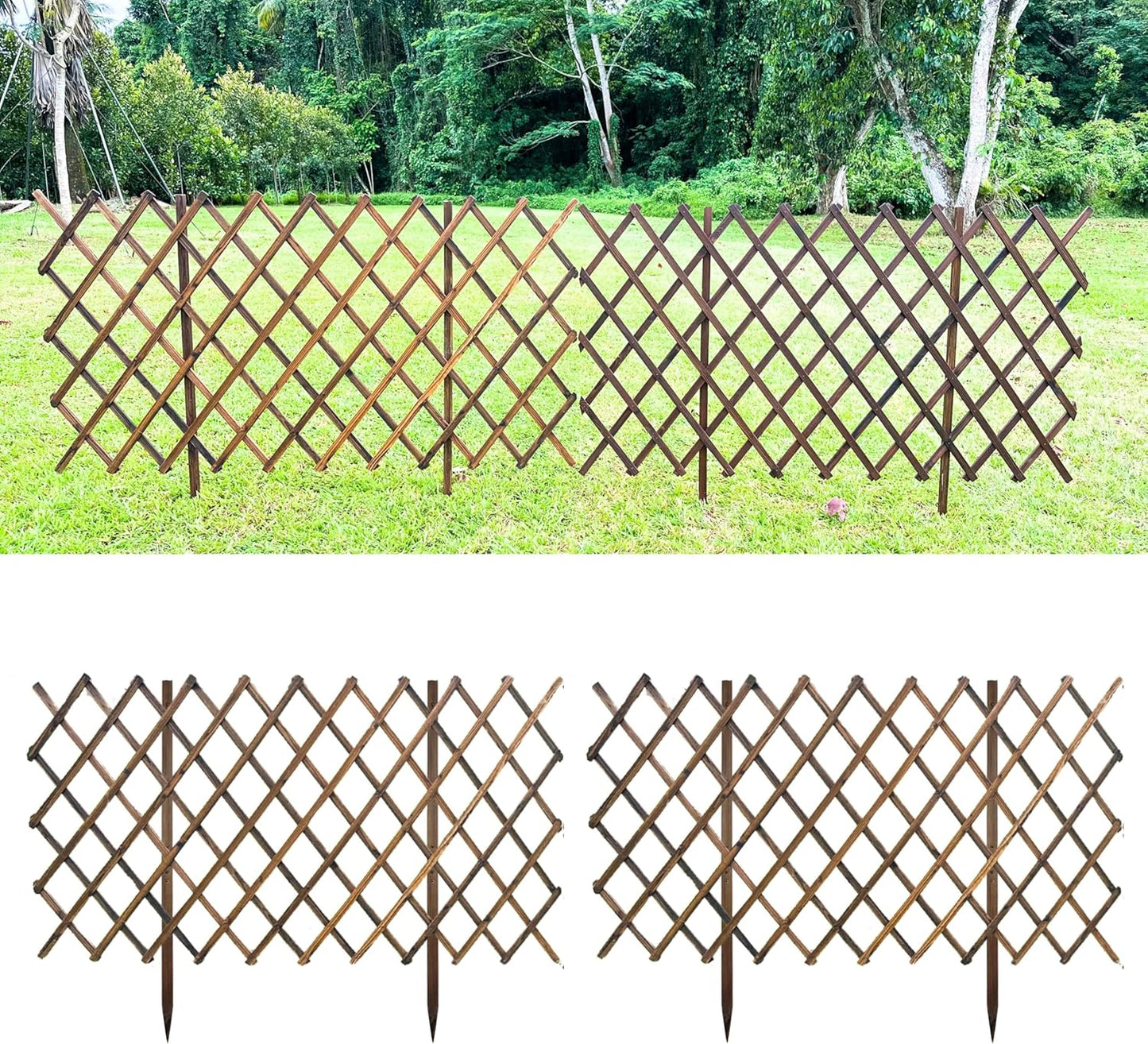 ShopLaLa Garden Fence (2 Pack, Total 12ft (L)) Wooden Lattice Panels for Outside Flower Edging Landscape Patio Outdoor Decor, Expandable Wood Plant Trellis Fences and Gates, Animal Barrier for Dogs