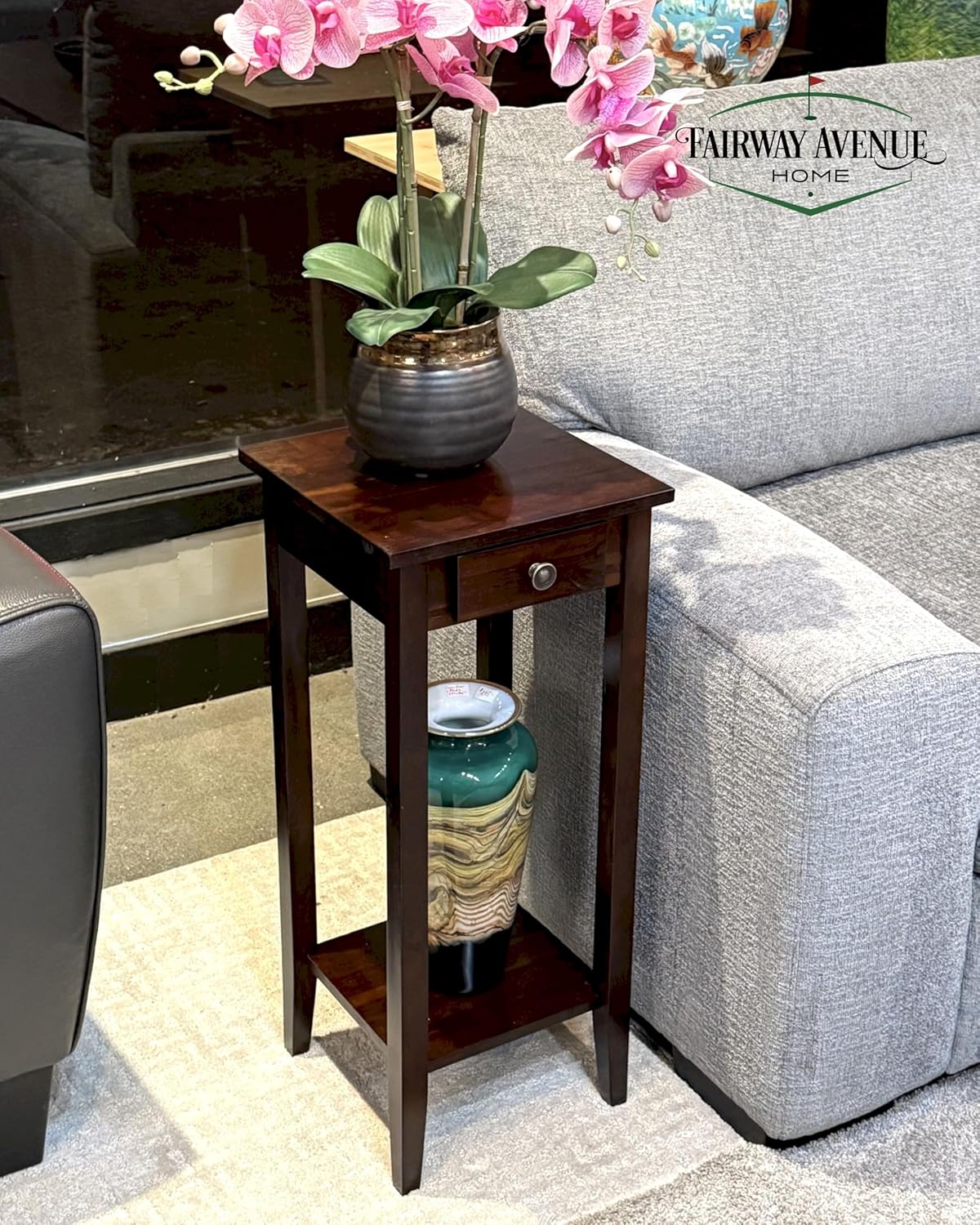2-Tier Solid Acacia Plant Stand w/Drawer