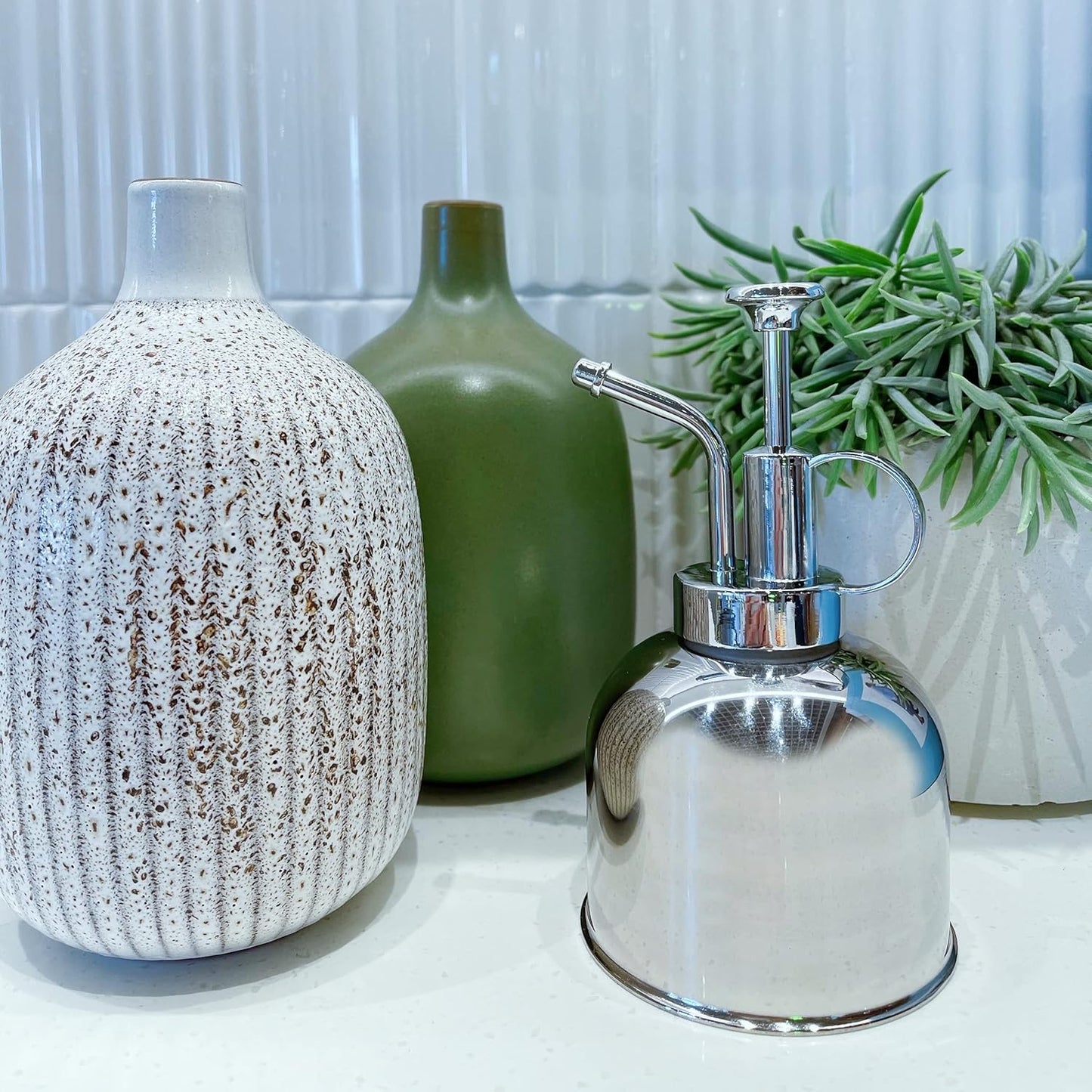 Plant Mister Spray Bottle Stainless Steel Watering Can for Indoor Plants Succulent Bonsai Garden Houseplant Spritzer Modern Garden Tools 10oz/300ml (Silver)