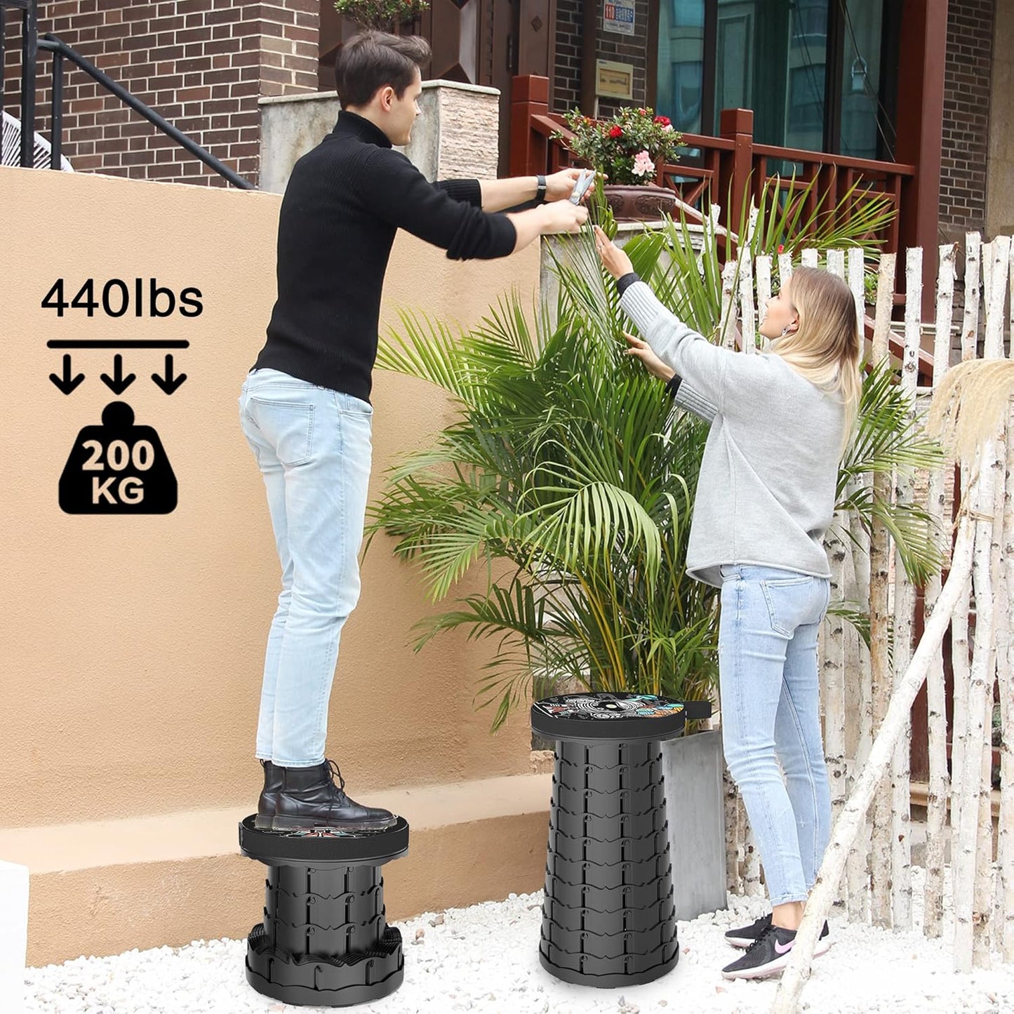 ALEVMOOM Upgraded Portable Collapsible Folding Stool with Cushion Retractable Telescoping Stool for Adults Sturdy Capacity 440lbs Camping Chair for Outdoor Hiking Garden with Bag