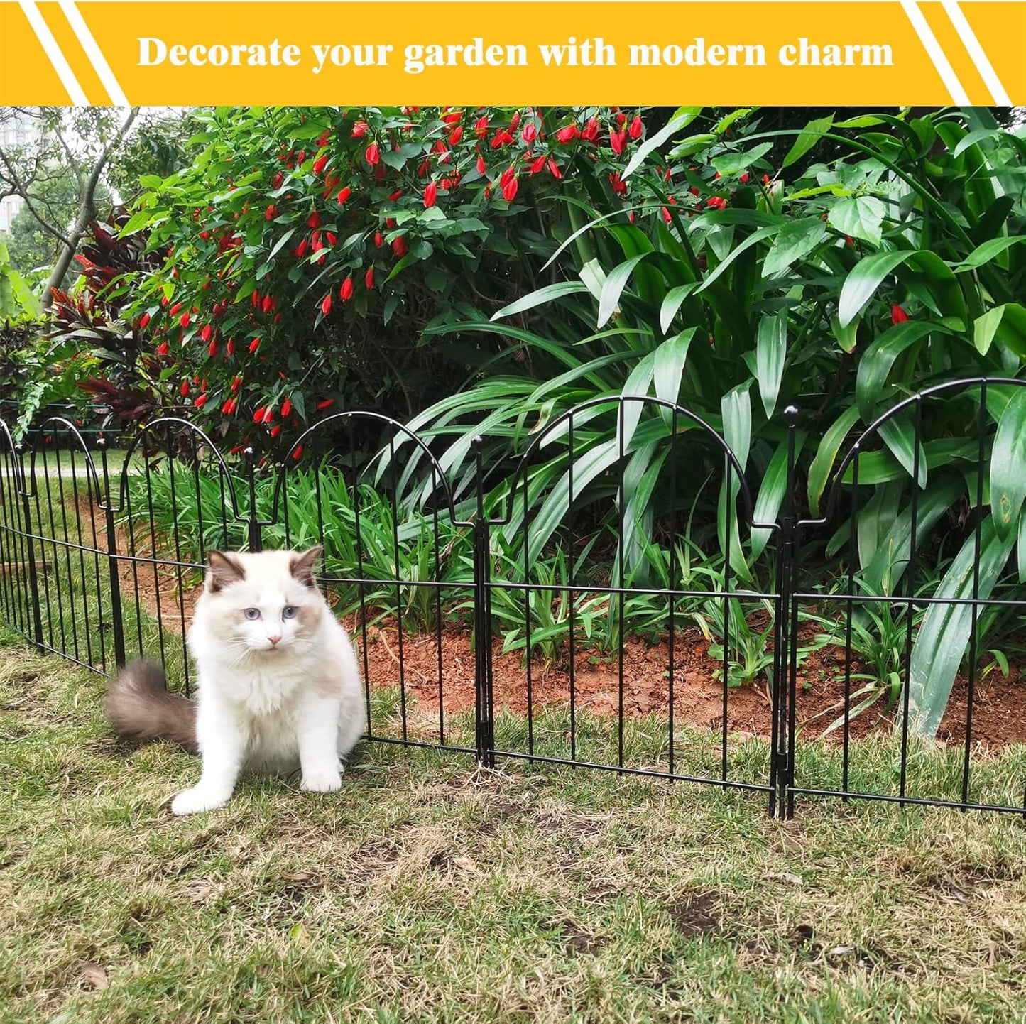 Garden Fence, 2 Panels 22 in(H) x 2.2 ft(L) Arched Rustproof Metal No Dig Fence Garden Fence Border, Ground Stake Animal Barrier Fence for Rabbit Dog, Outdoor Landscape Decor for Yard & Patio