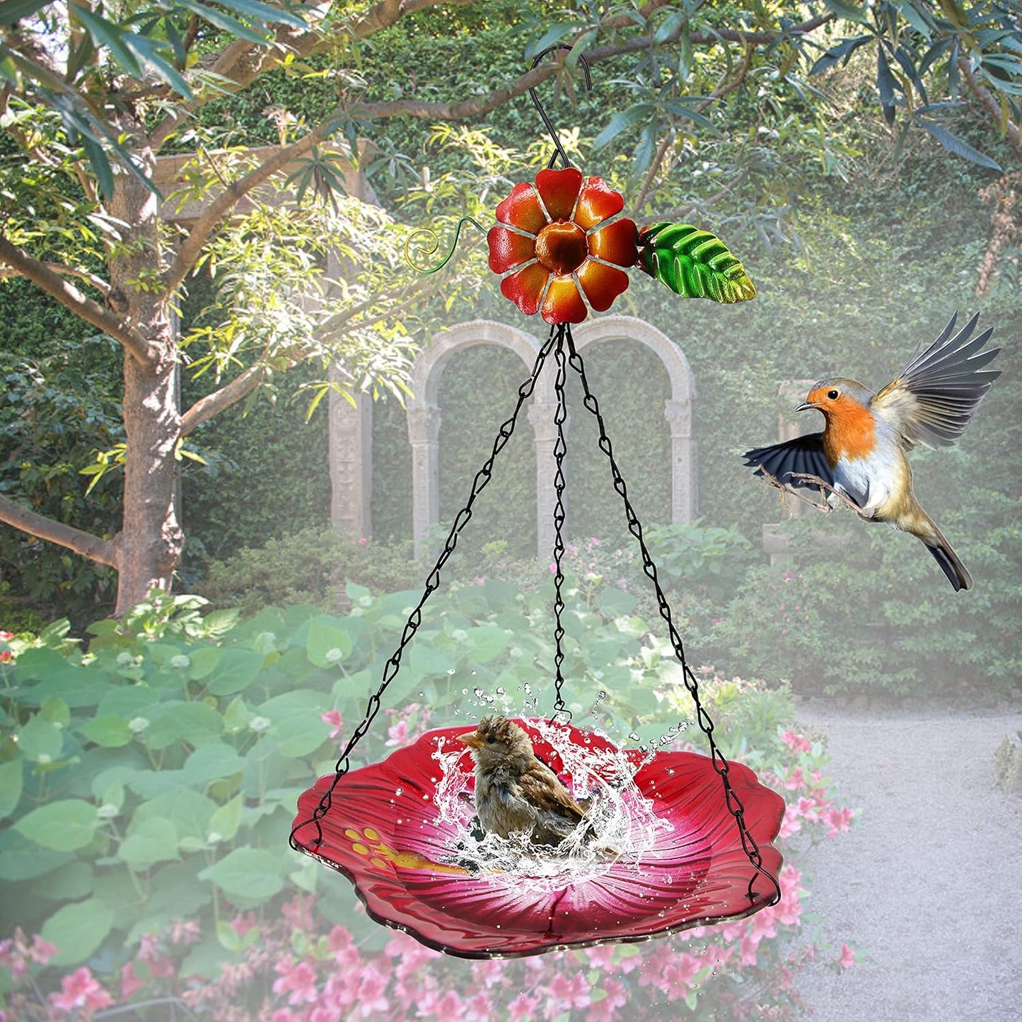 Hanging Bird Bath Glass BirdBath Hummingbird Outdoor Bird Feeder Garden Yard Decorations