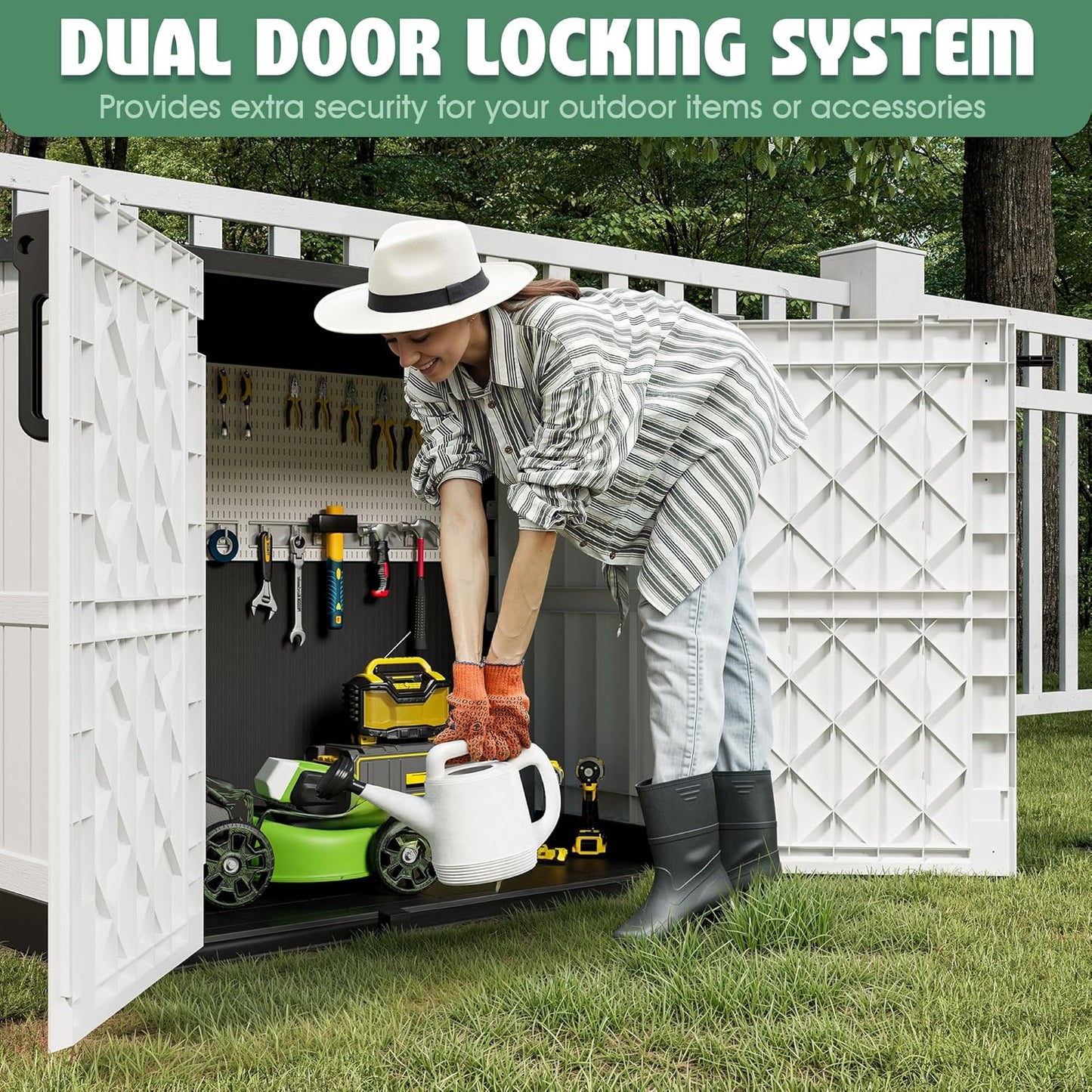 Outdoor Storage Cabinet 36 Cu Ft with Lockable Doors, Portable Horizontal Resin Storage Shed -Easy to Assemble, Waterproof Outdoor Storage Box for Backyards,Patios