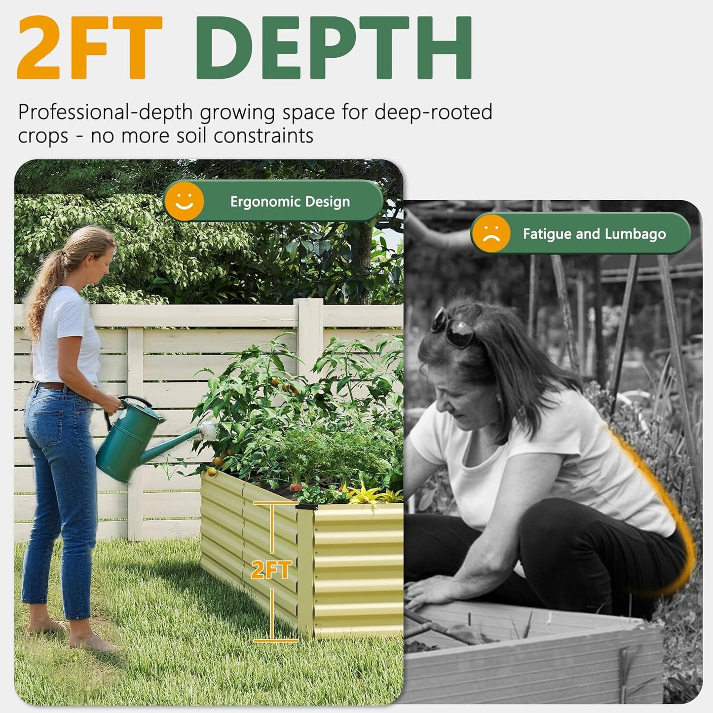FOOWIN 2pcs 8x4x2ft Galvanized Raised Garden Bed, Planter Raised Garden Boxes Outdoor, Large Metal Raised Beds for Gardening, Garden Bed for Vegetables, Flowers, Herb,478 Gallon Capacity, Cream Yellow