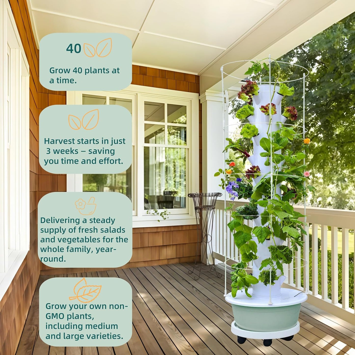 Hydroponic Growing System Kit, Vertical Hydroponic Tower with Trellis, Indoor & Outdoor Herb Garden, Vegetable Tower with 40 Planting Pods, Automatic Timer, Ideal for Gardeners & Beginners