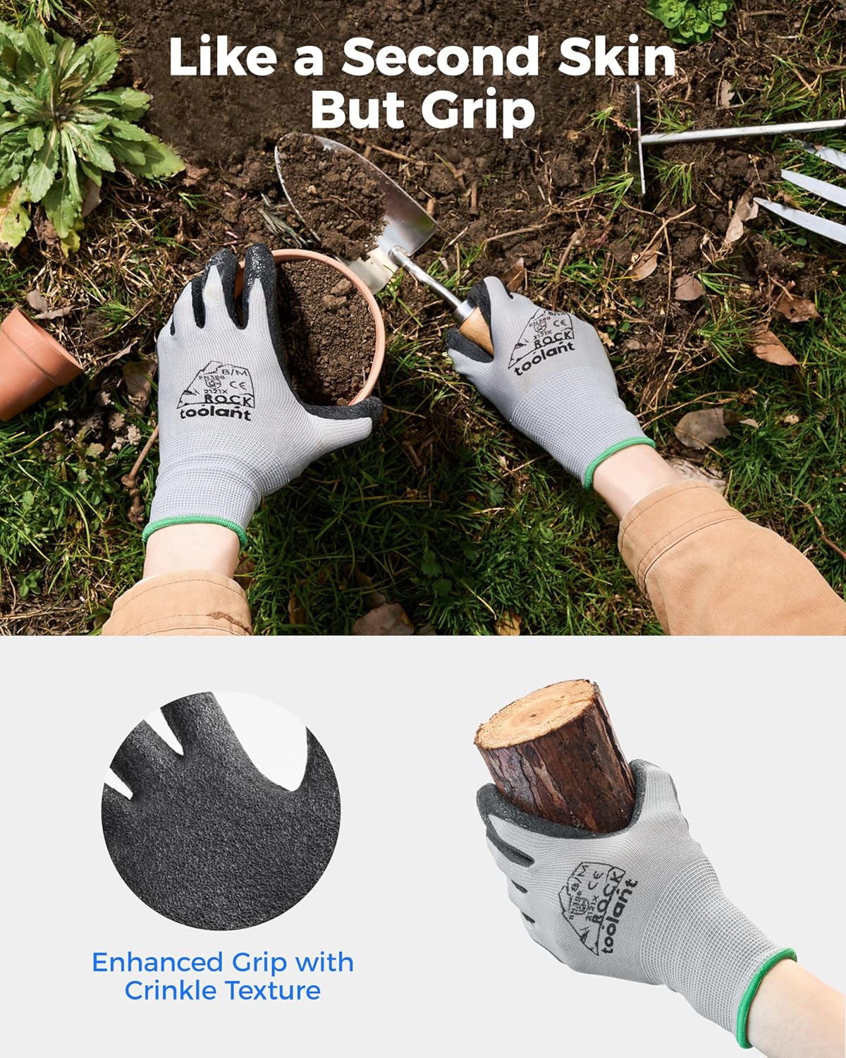 toolant Crinkle Latex Work Gloves Bulk, Rubber Coated Safety Work Gloves for Men and Women, 12 Pairs for Construction, Gardening, Warehouse (Gray, Medium)