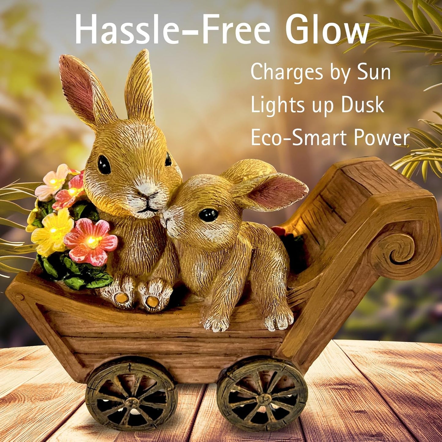 PRETMANNS Solar Rabbit Garden Statue - Mother & Baby Bunny Outdoor Decor with LED Lights for Patio, Yard Ornament & Gifts for Women & Mom - Medium