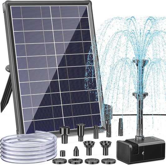 Antfraer Solar Fountain for Bird Bath, 8W Solar Water Fountain Pump with Dry-Run Protection & Double-Layer Nozzles, Solar Powered Fountain with 5Ft Tubing for Small Pond, Bird Bath, Water Feature-A108