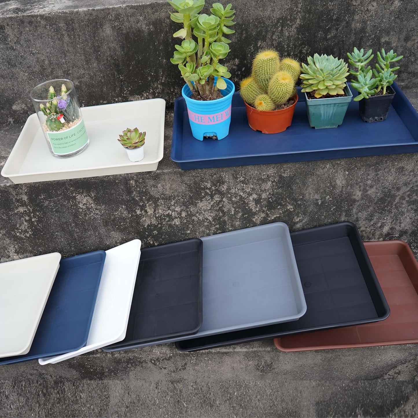 Rectangle Plant Tray, Plant Drip Tray, Plant Pot Saucers, Plant Germination Trays, Plant Saucers, 14.5'' x 11'' x 1.5'' (4 pack), Beige