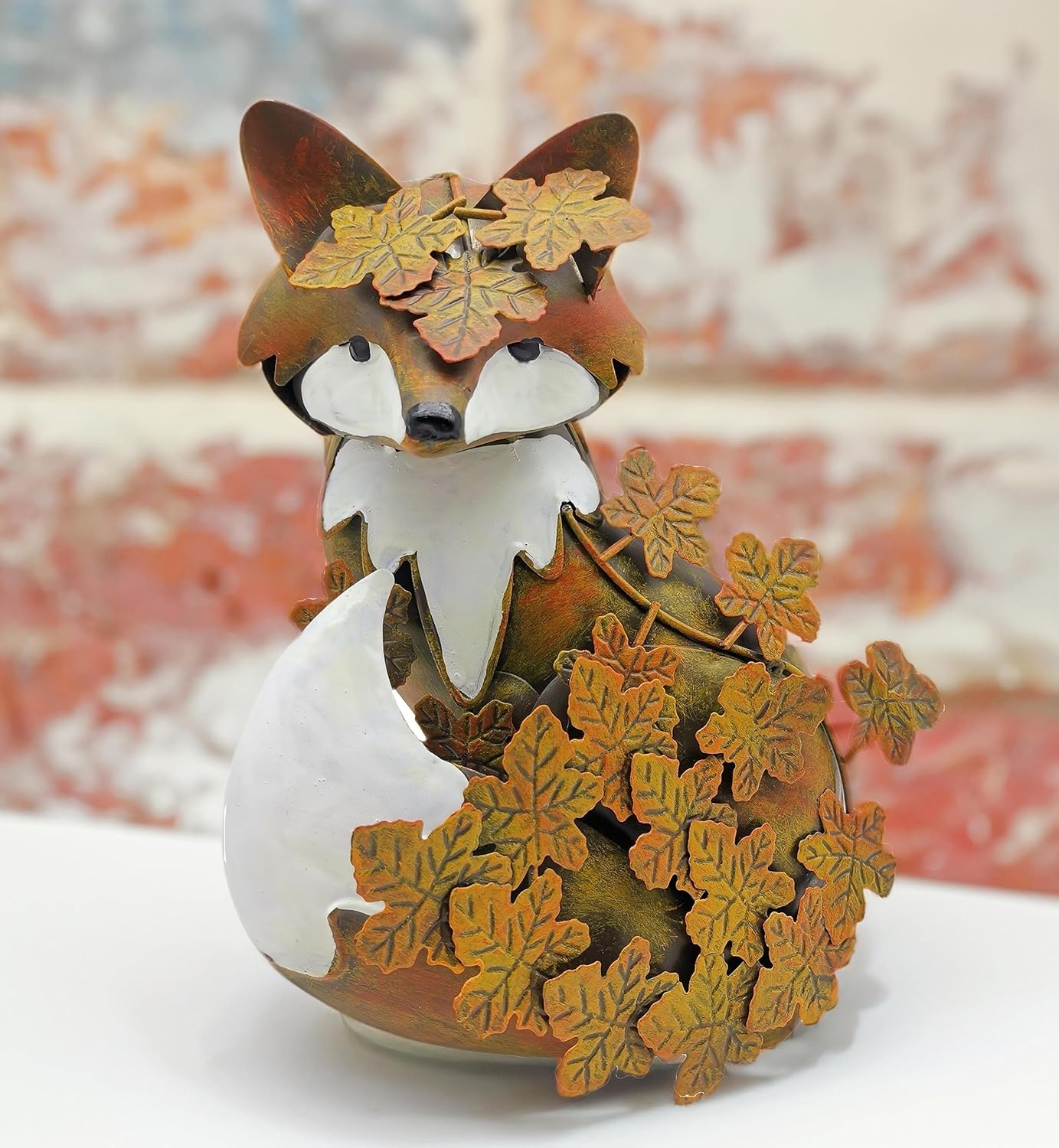coolboy Garden Metal Fox Outdoor Statues,Interesting Maple Leaf Fox Sculpture for Patio Lawn Home Decor,Garden Art Decoration Ornament for Indoor,Terrace, Lawn,Yard,Animal Decorative