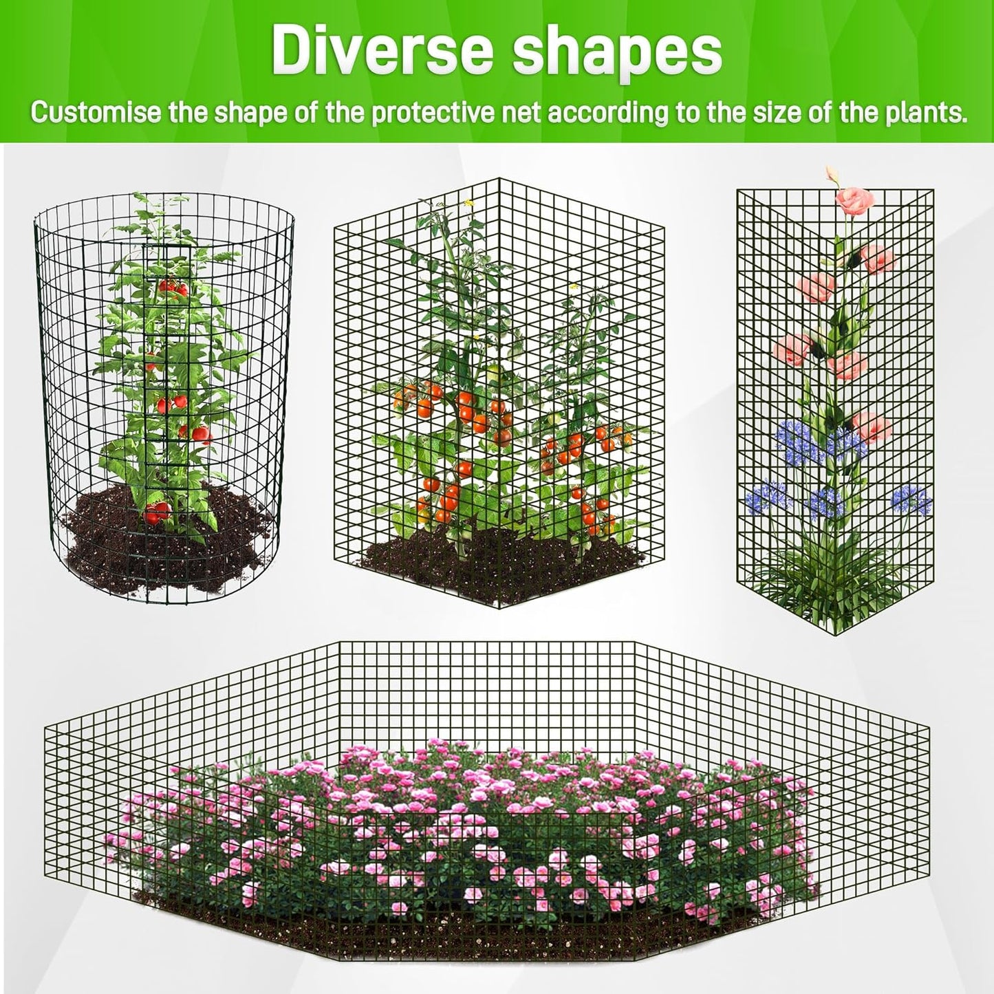 8pcs Plant Protectors from Animals, 13.8"x 12" Wire Plant Protector, Wire Cages for Plants with Stakes and Cable Ties, Metal Plant Cages for Plants, Vegetables, Flowers