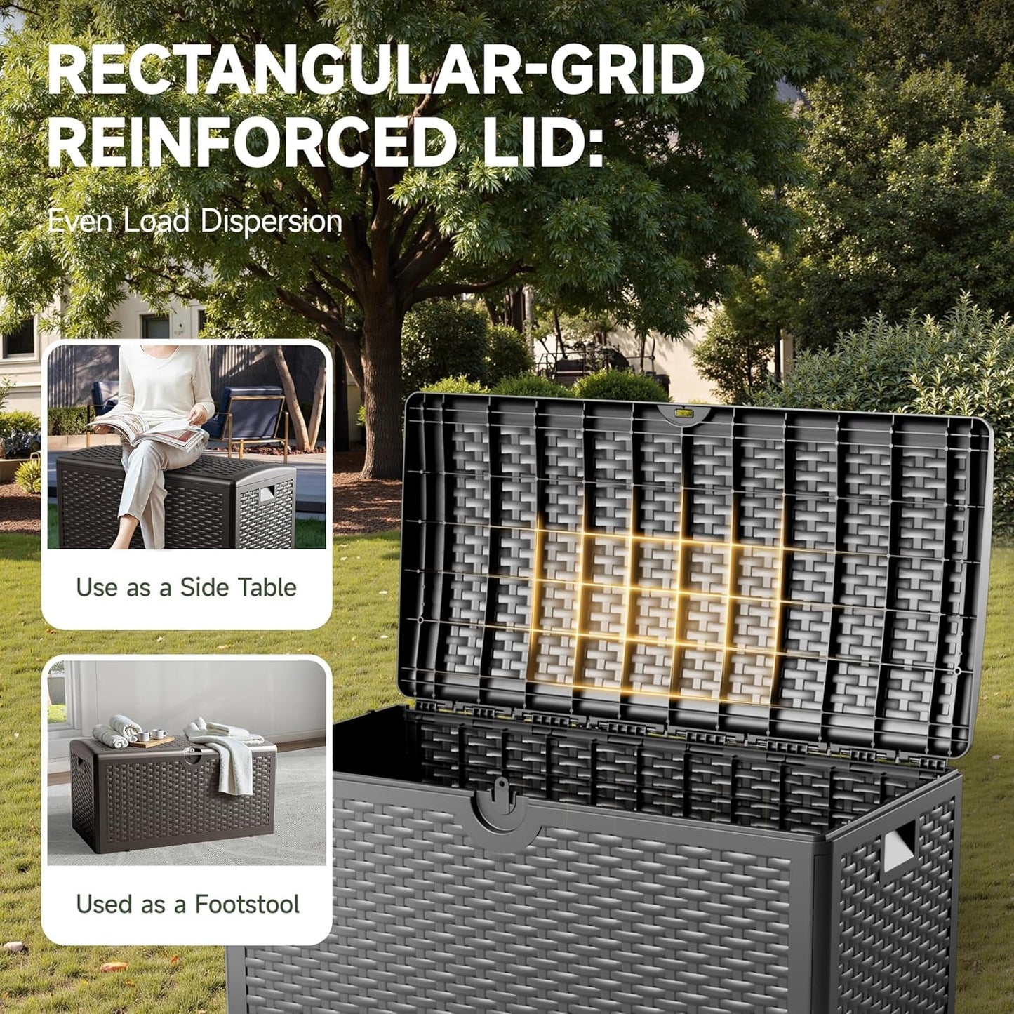 80 Gallon Deck Box, Double Layer Waterproof Resin Outdoor Indoor Storage Box, Lockable & UV Resistant Storage Bin for Patio Furniture, Garden Tools, Pool Accessories (Black)