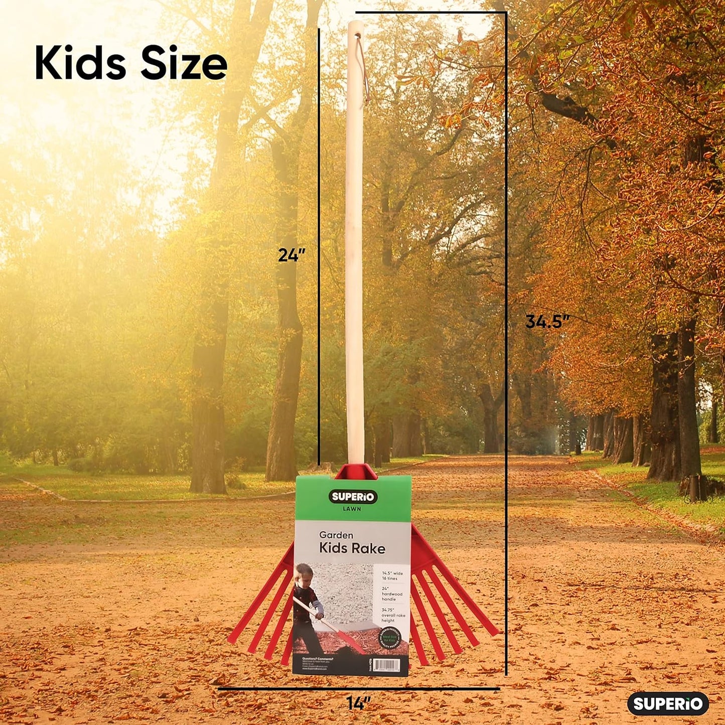Pack of 12 Kids Rake with Hardwood Handle, Durable Plastic Head to Sweep Leaves in Lawn and Tidying Up The Garden, 34" (Red)
