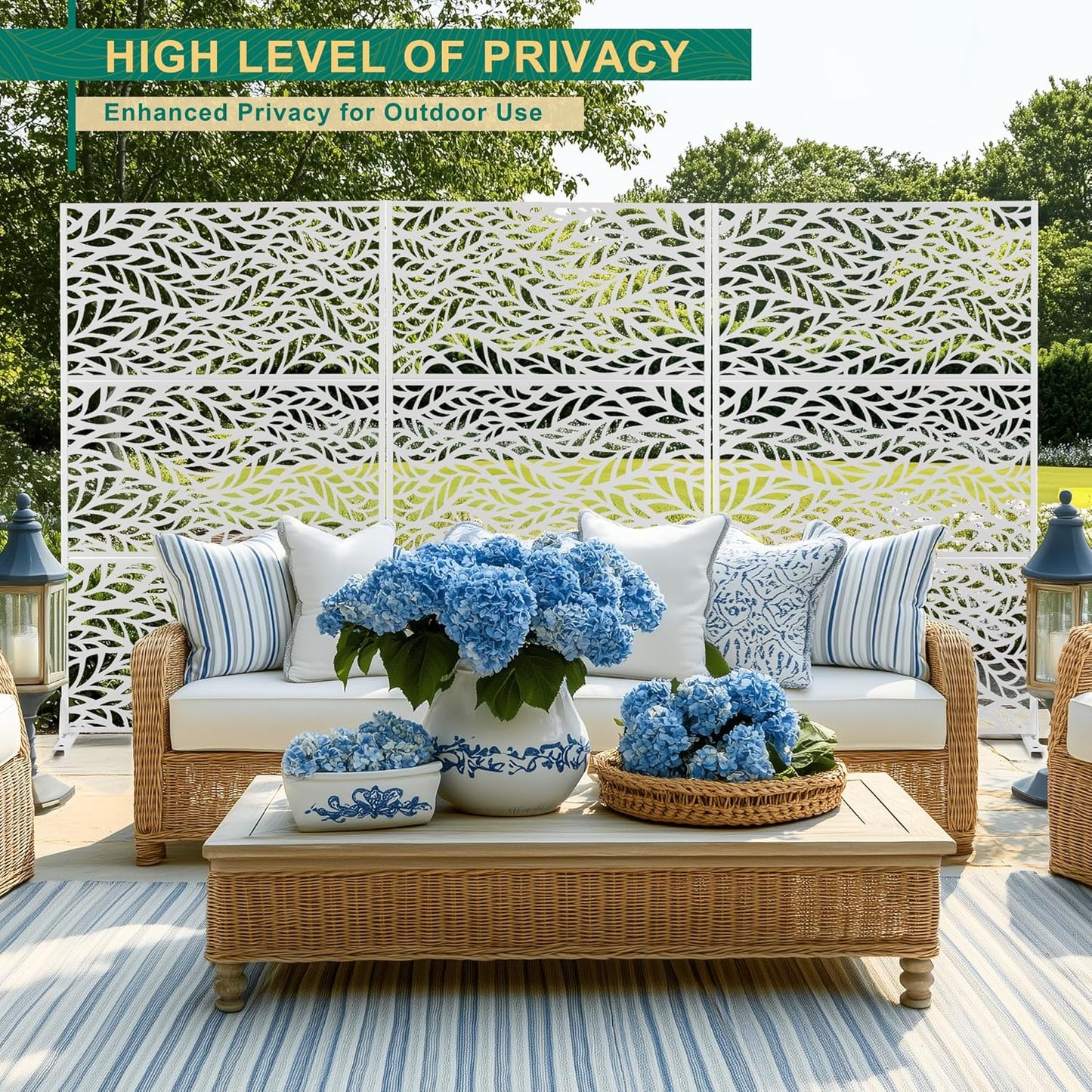 72" H×47" W Metal Privacy Screen Outdoor Privacy Screen Freestanding, Outdoor Privacy Screens and Panels for Patio Lawn Deck(Consists of 3 Panels)