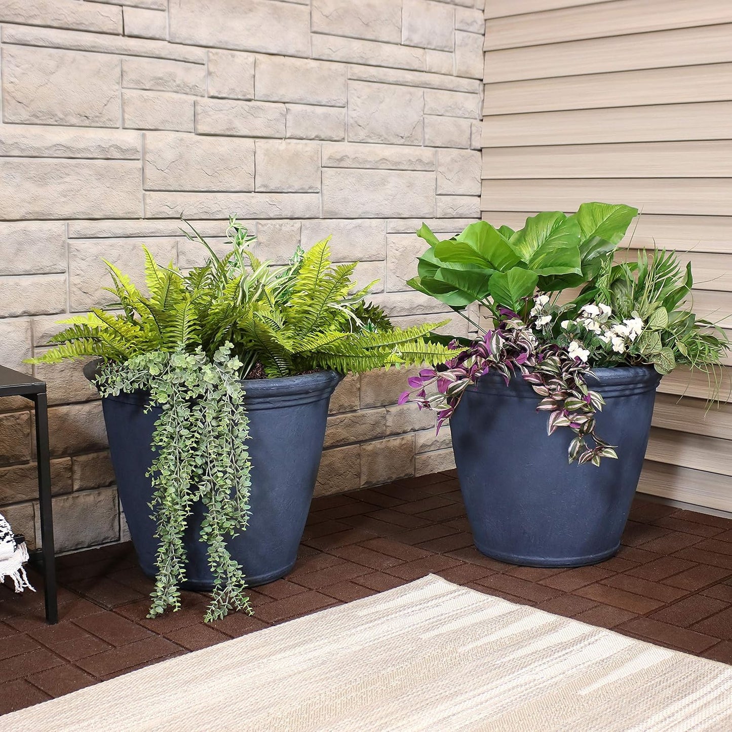 Sunnydaze 24-Inch Anjelica Large Plastic Pot for Plants - Outdoor Polyresin Round Planter with Drillable Drainage Holes - Slate - 4pk