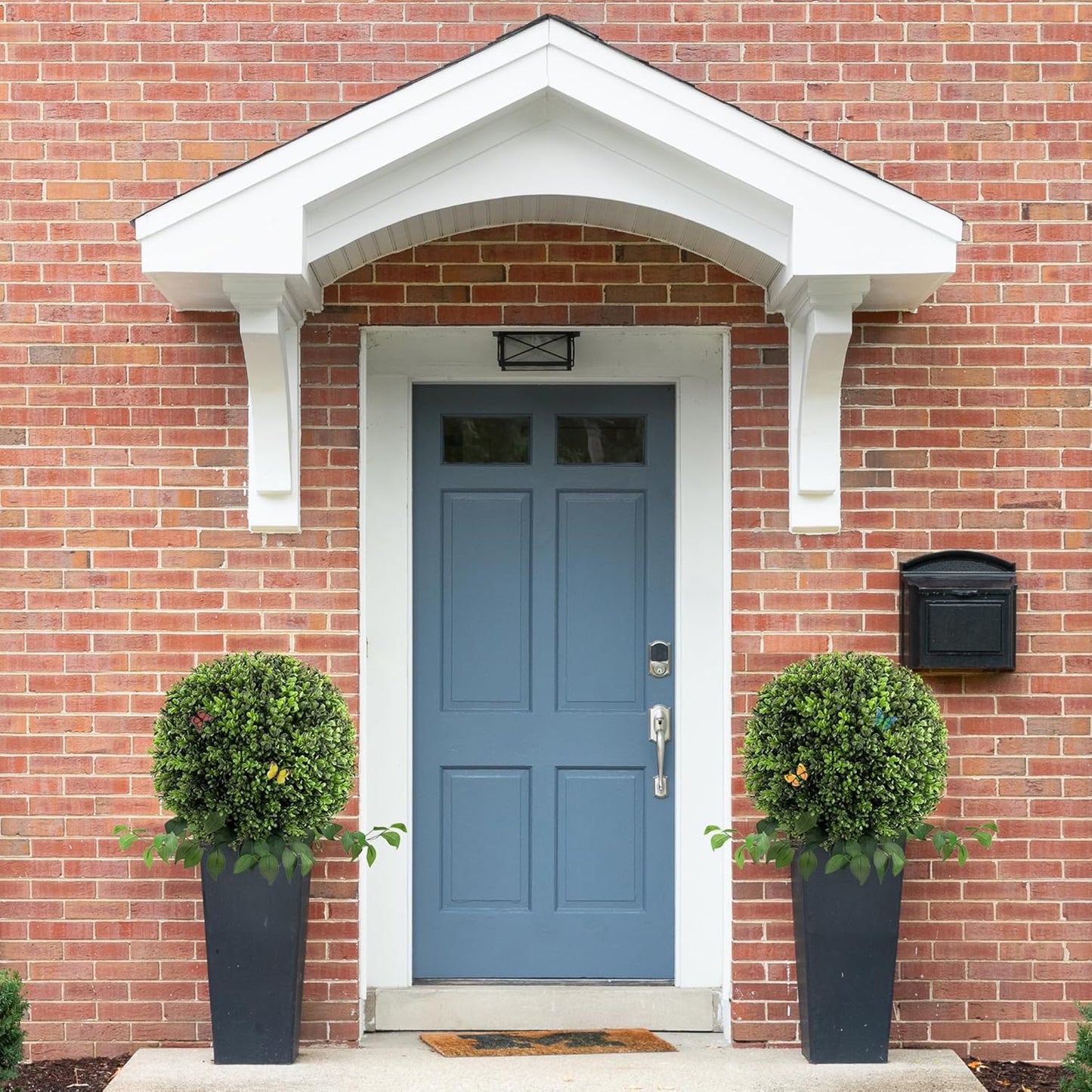 28" Artificial Boxwood Ball Bush, UV Resistant Topiary Tree Faux Boxwood Ball Shaped Porch Bushes with Ground Spike Artificial Bushes for Outdoors Front Door Decor Home Garden (6, Green)