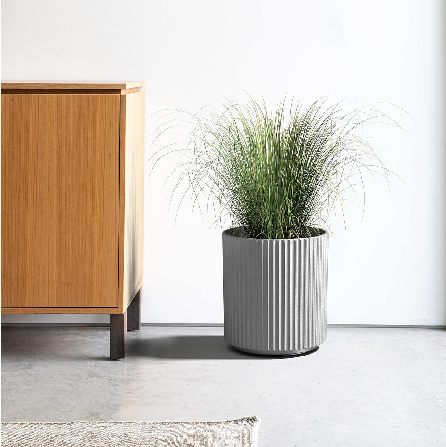 Veradek Demi Series Round Planter for Porch, Patio, Backyard | Durable Plastic-Stone Composite Material | Modern Décor for Tall Plants, Flowers