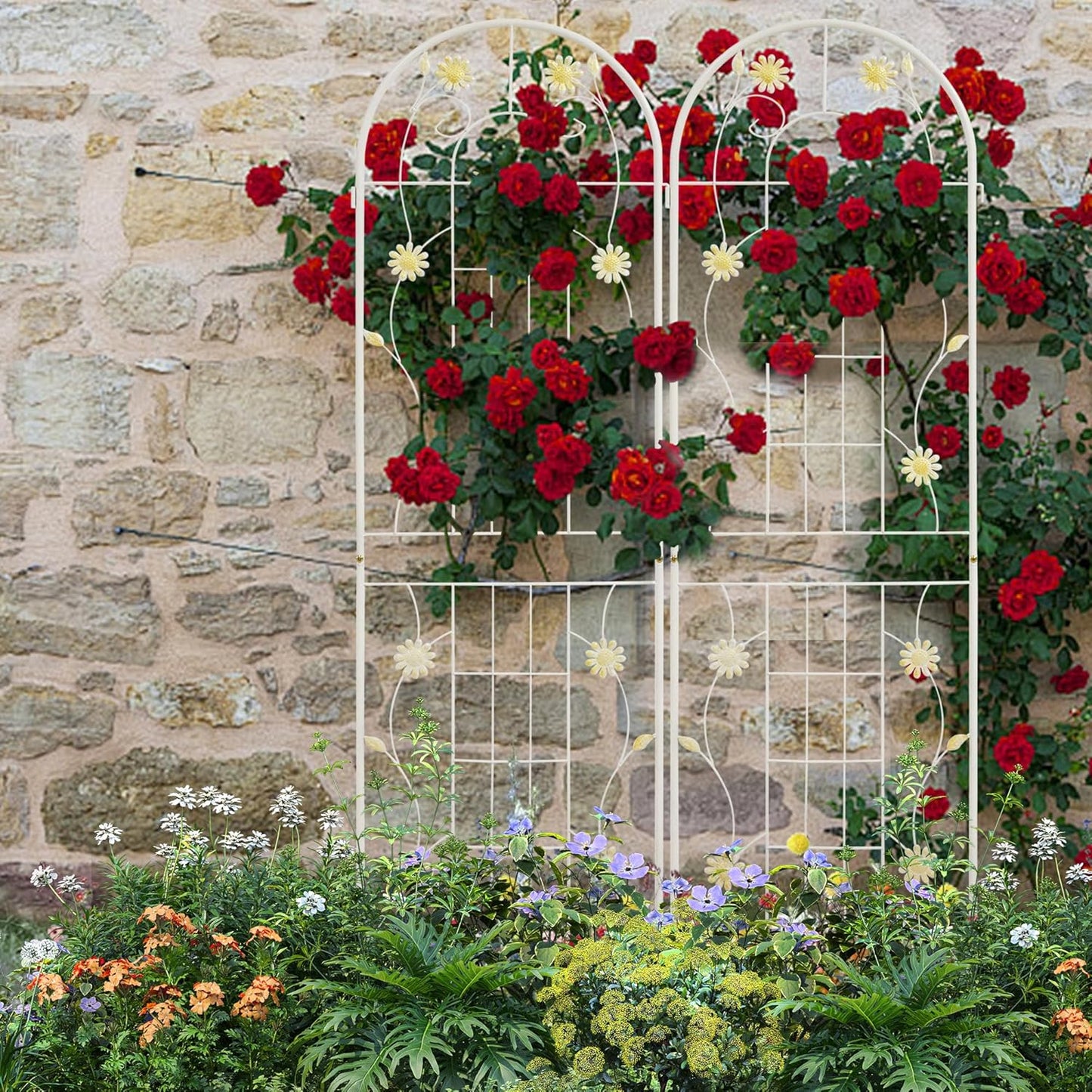 LZRS 2 Pack 71x20in Rustic Iron Arch Decoration Garden Trellis with Black Metal Coating – Perfect for Supporting Climbing Plants Outdoor, Roses, Vines, Flowers, and Vegetables.