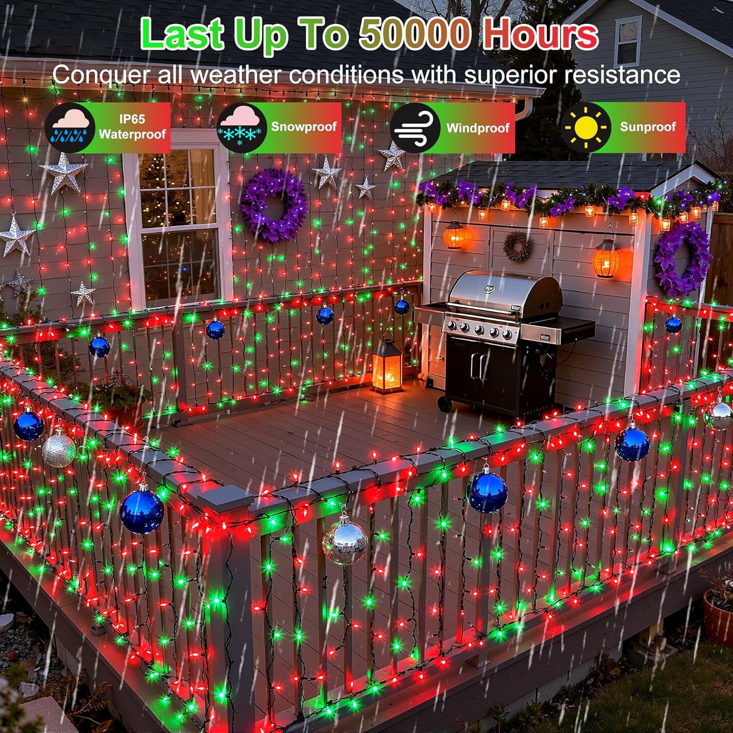 1500LED Christmas Lights Outdoor Use, 470ft 12 Modes Red and Green LED String Lights with Timer Dimmable, Waterproof Christmas Tree Lights for Xmas Patio Yard Fence Balcony Garden Party Decor
