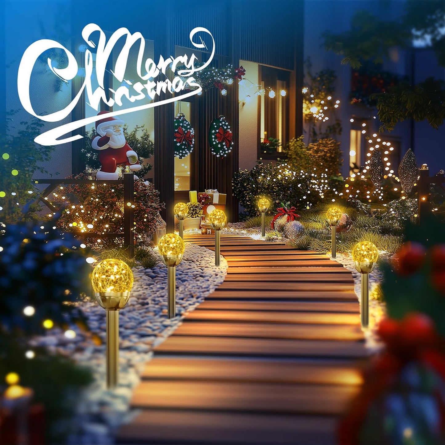 SOLPEX Solar Garden Lights String, 6 Pack Outdoor Christmas Decoration Warm White Solar Powered Cracked Glass Ball Lights, Waterproof for Patio Decoration