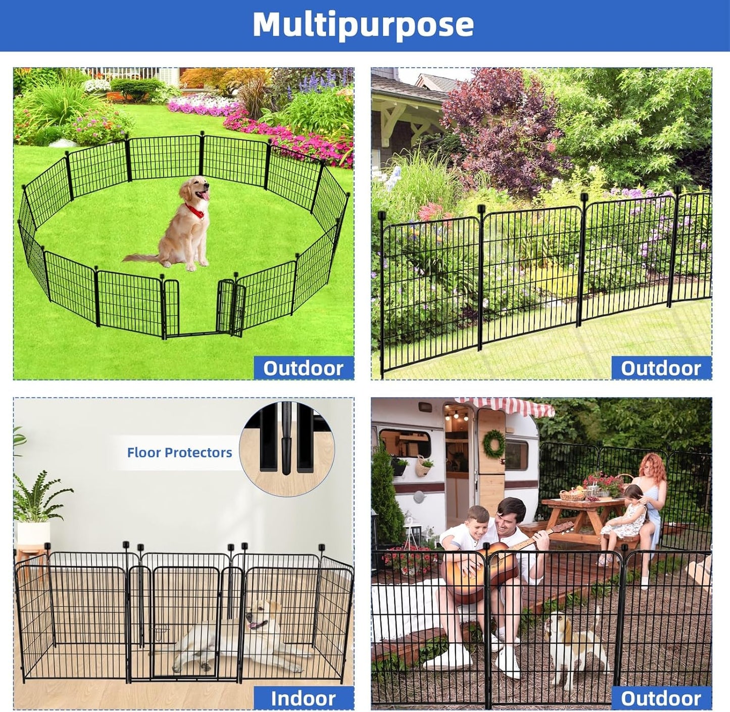 ADAVIN Garden Fence with Gate 32in(H) x 31 ft(L),14 Panels Black Heavy Duty Iron Metal Animal Barrier Fence, Indoor&Outdoor Dog Playpen, Camping Fence, No Dig Garden Border Fencing for Yard