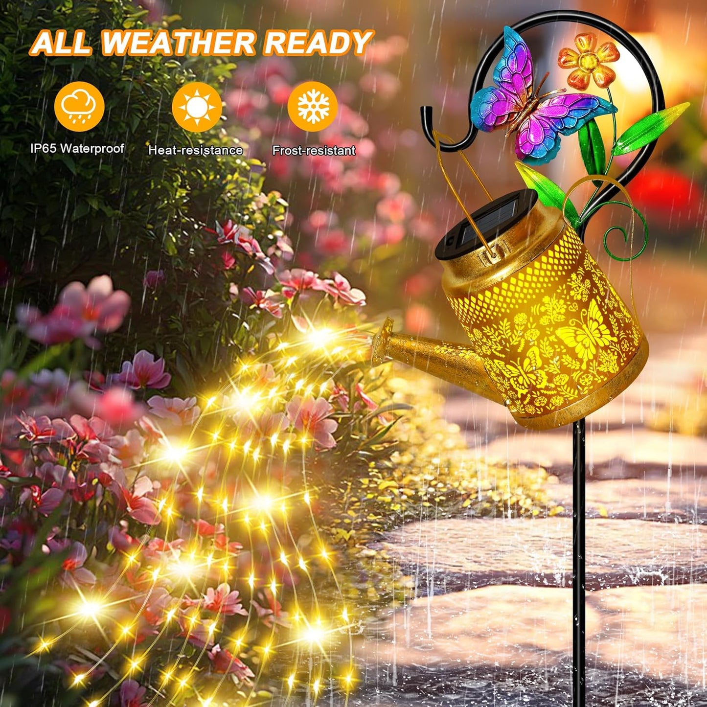 Solar Watering Can Lights Outdoor Garden Decor, Large Butterfly Hanging Lantern with Shepherd Hook, Waterproof Garden Lights for Outdoor Landscape Pathway Yard, Gift for Mom Grandma