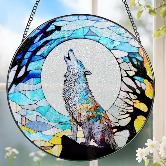 Stained Glass Window Hanging, Stained Glass Suncatcher, Wolf Sun Catcher, Window Decor, Wolf Lover Gift, Gifts for Fathers Day, Christmas or Birthday Gift, Gifts for Men Him Dad Grandfather Son