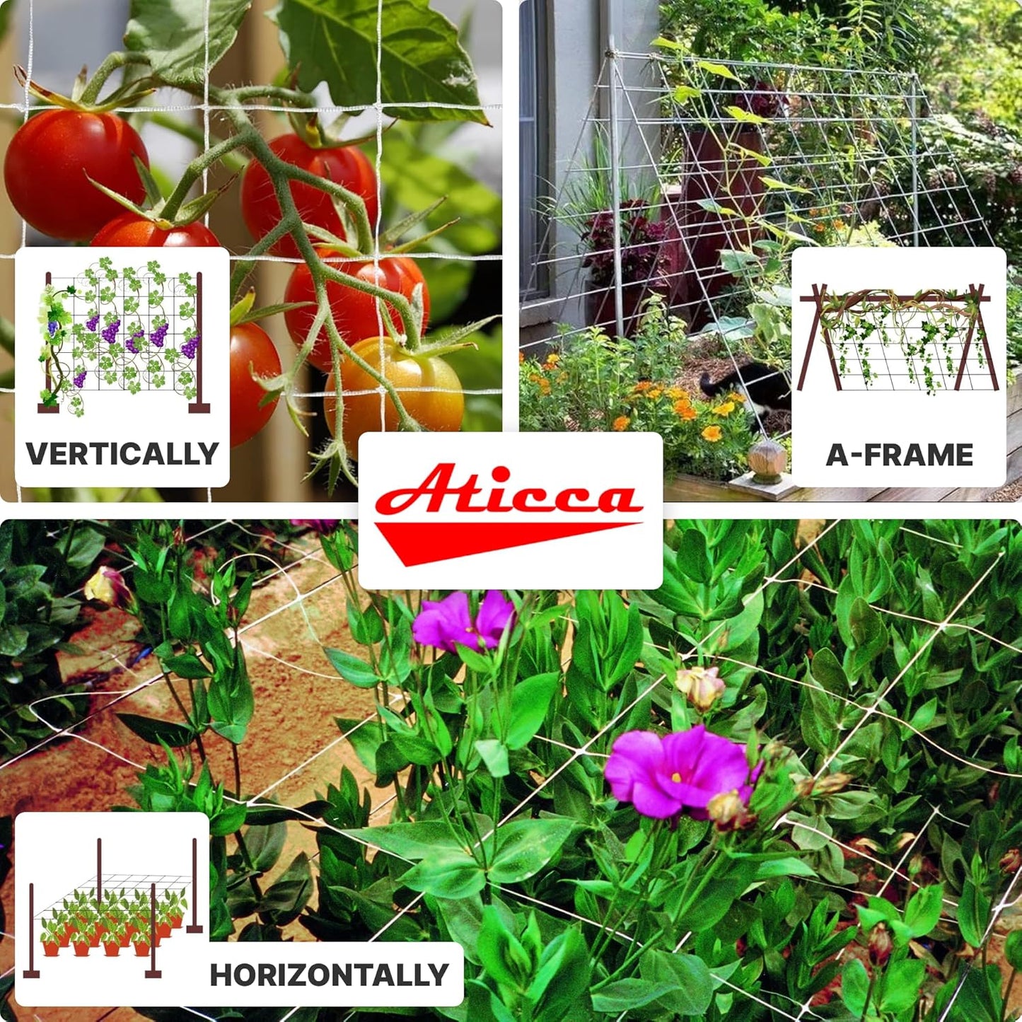 Trellis Netting 5 x 225 ft Heavy Duty Polyester Plant Support Netting White - 6 Inch Garden Rope Trellis on Roll - Mesh Twine for Growing Vine Climbing Plants, Flowers, Peas, and Tomatoes.