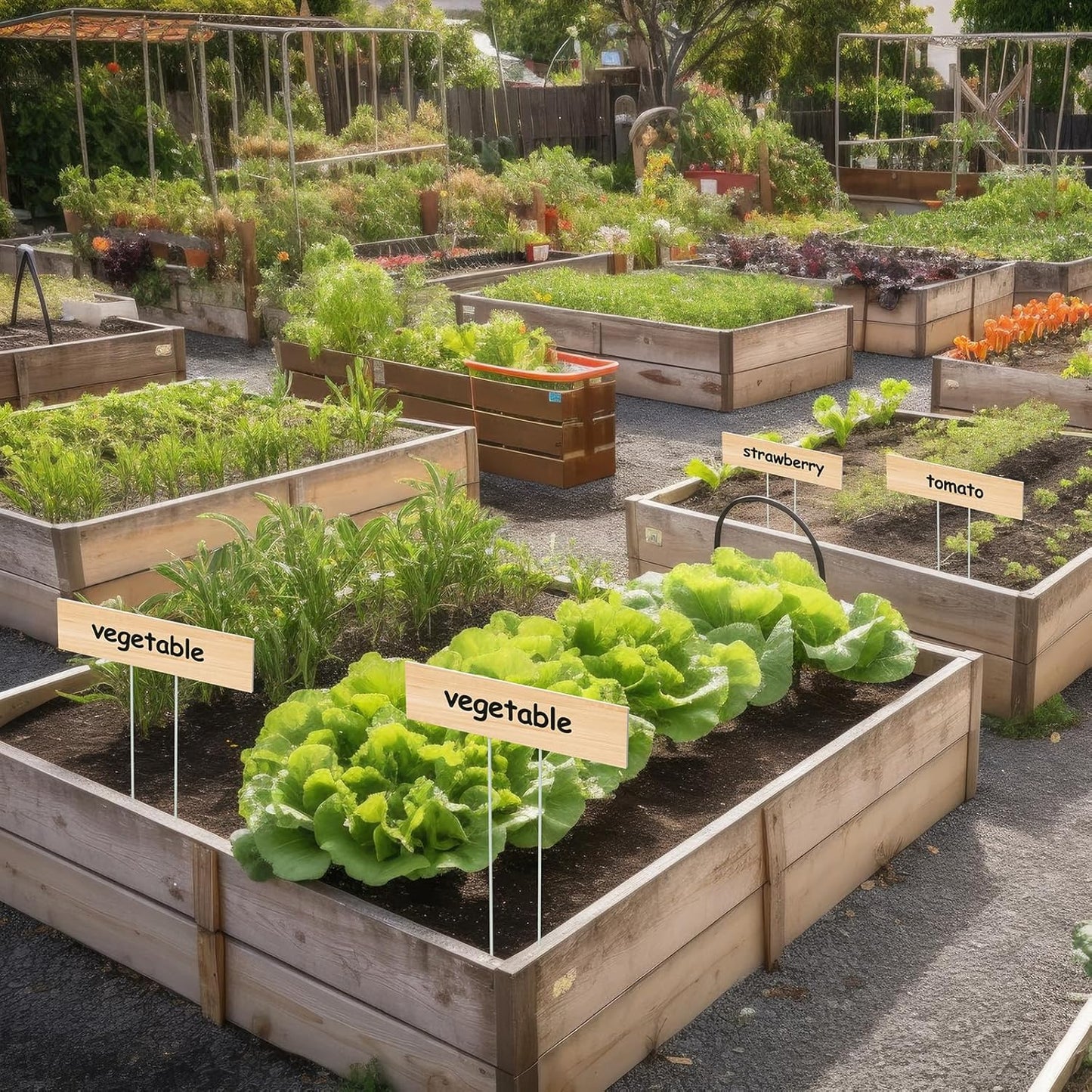 10 Set Jumbo Outdoor Plant Label Stakes Waterproof Nursery Garden Markers Plastic T Type Plant Tag Identification Stake with Marker Pen for Herb Vegetable Flowers, 12" High(Wood Color)