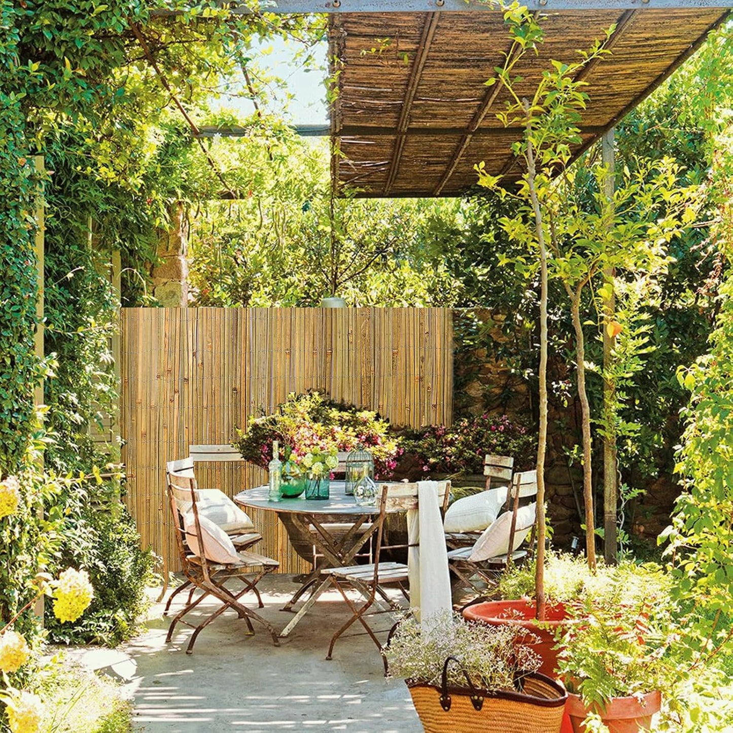 Natural Bamboo Slat Screening,6FT x 13FT Bamboo Fence Panel for Garden Privacy Fence Screen for Indoor or Outdoor (1.8m x 4m Approx)