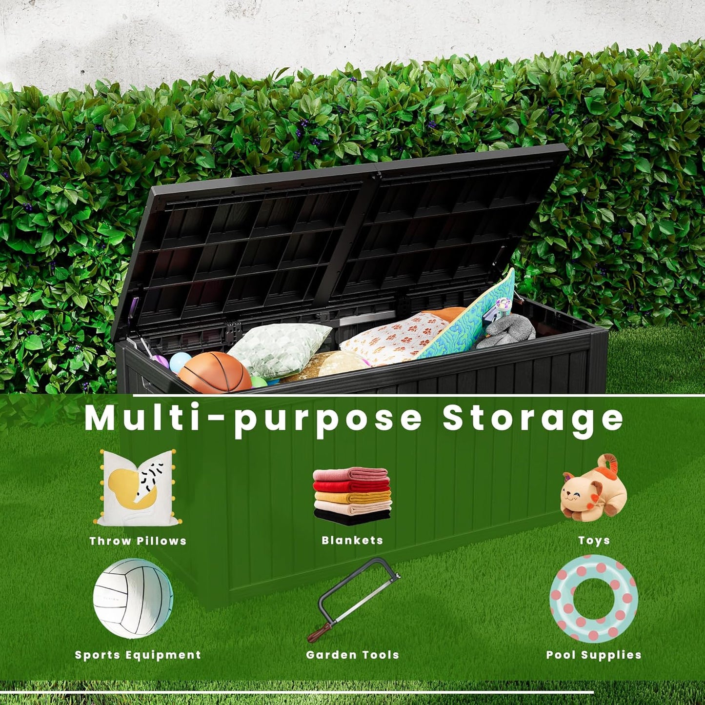 200 Gallon Deck Box, Resin Outdoor Indoor Waterproof Storage Box, Lockable Storage Box With Handle for Patio Furniture - Garden Tools - Swimming Pool Tools UV-Resistant, Black