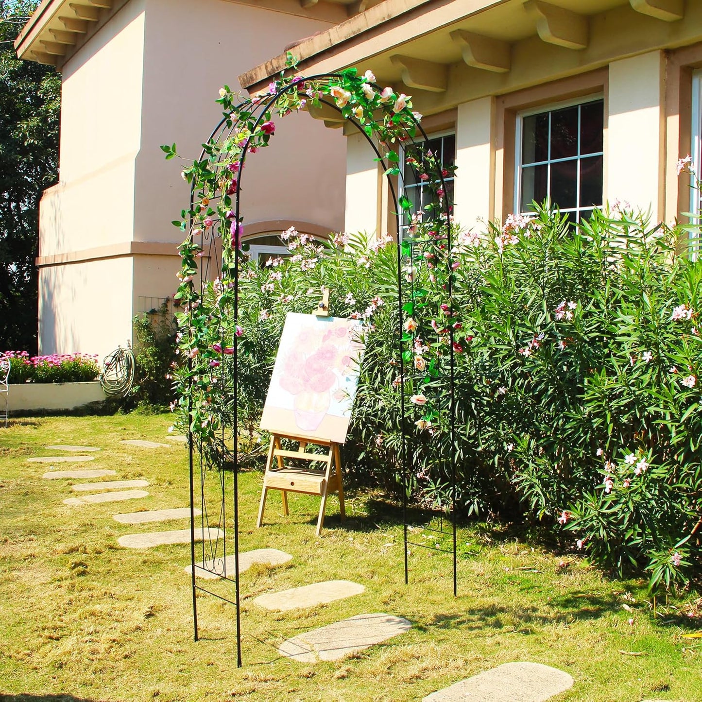 Garden Arch, 94.5" High x 47.2" Wide, Garden Arbor for Various Climbing Plant, Iron Archway Decorative for Outdoor Garden Lawn Backyard Decor Black