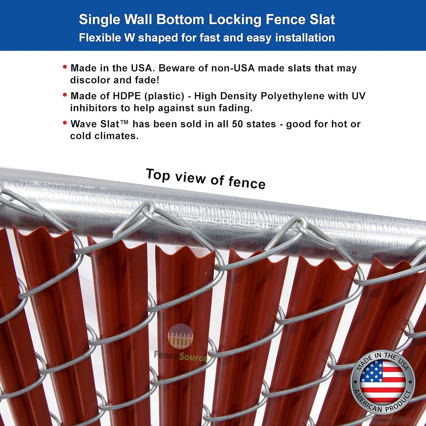 Wave Slat (9 Colors) Single Wall Bottom Locking Privacy Slat for 4', 5', 6', 7' and 8' Chain Link Fence (8 ft, Redwood)